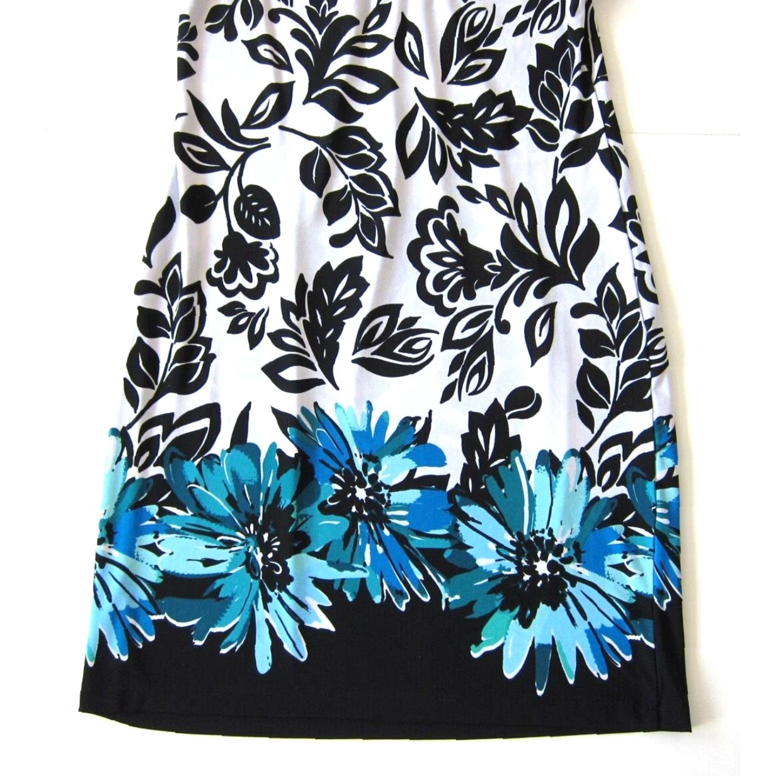 Vintage VINTAGE En Focus Studio Dress Floral Short Sleeve Tunic Sheath A-Line 6 Black White Blue Size 28" / US 6 / IT 42 - 6 Thumbnail