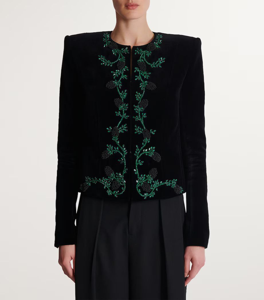 Balmain o1s1wg111025 Velvet Cropped Jacket in Black Size L / US 10 / IT 46 - 4 Thumbnail