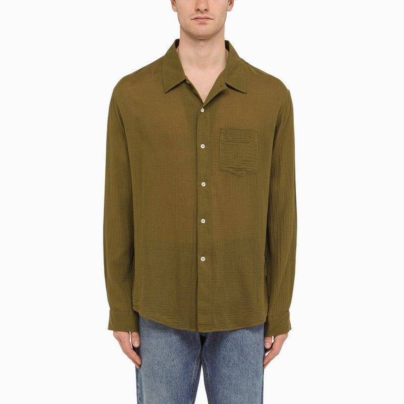 image of Sefr Moss Green Cotton Shirt, Men's (Size Large)