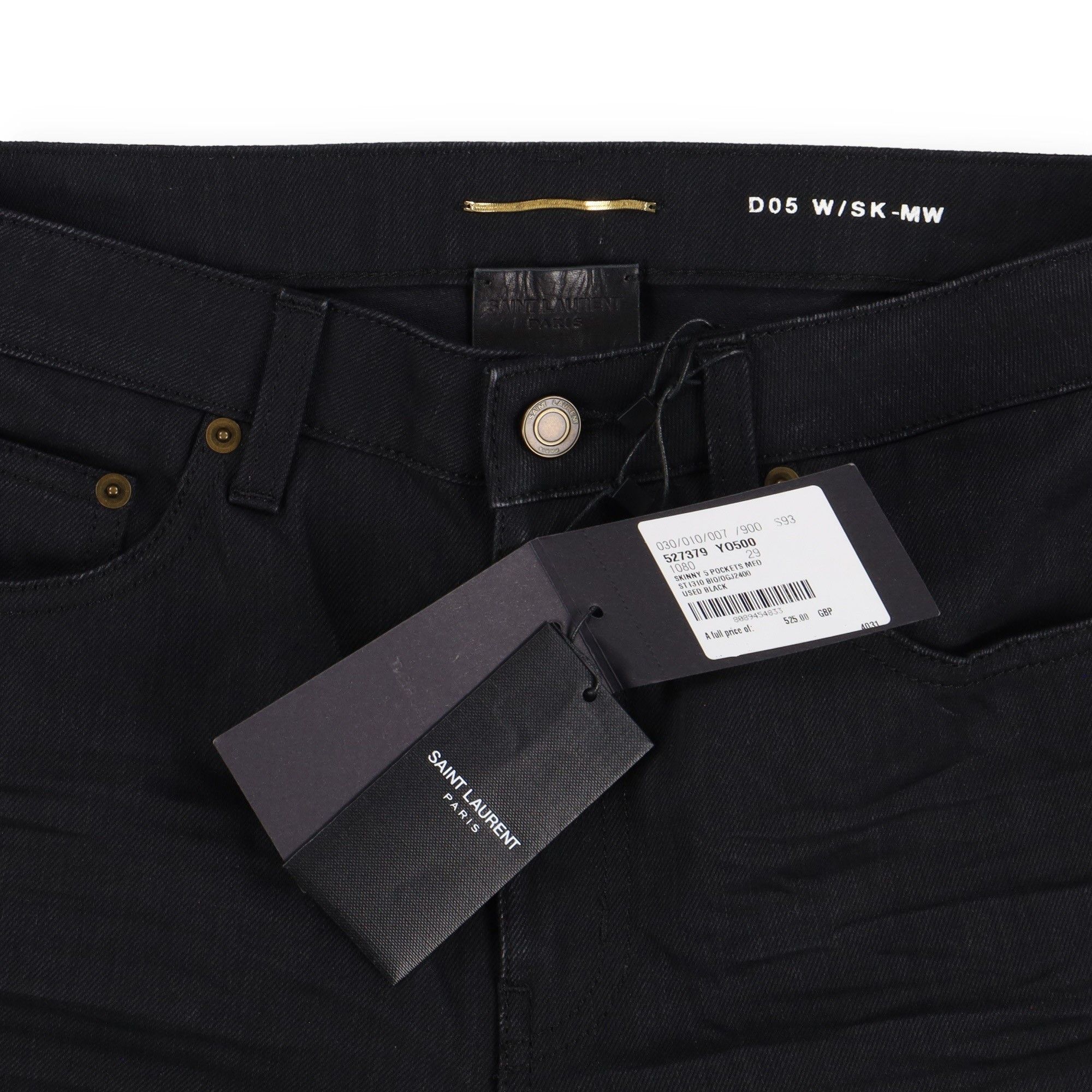Saint Laurent Paris D05 Worn Black Creased Skinny Jeans Size 29" - 5 Thumbnail