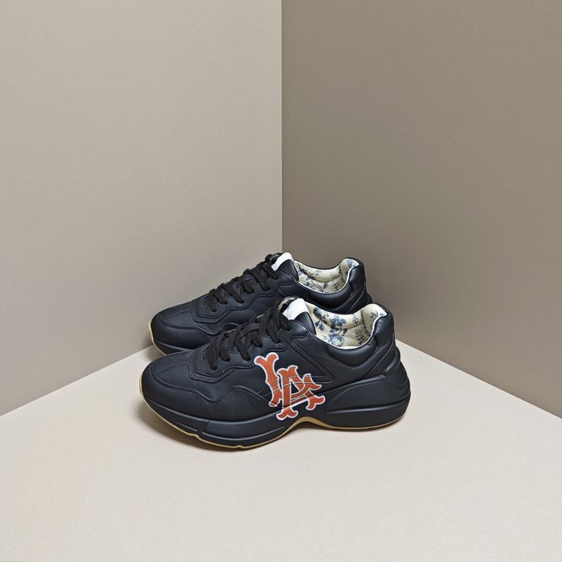 Gucci Gucci Rhyton Black Leather Low-Top Sneakers - Size US 8.5 / EU 41-42 - 1 Thumbnail