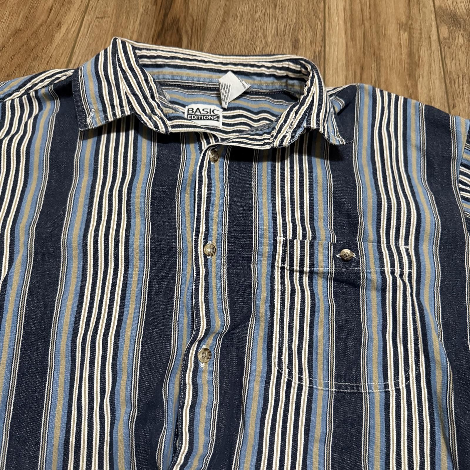 Basic Editions Vintage 90s Basic Editions Striped Denim Shirt XL Size US XL / EU 56 / 4 - 2 Thumbnail