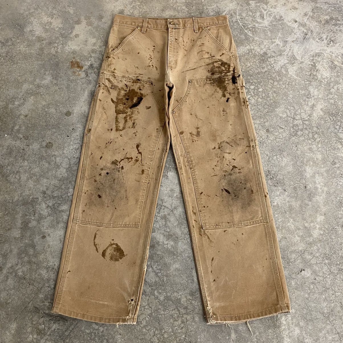 Carhartt VTG Carhartt Double Knee Faded Tan Dirty Carpenter Pants Size US 31 - 1 Thumbnail