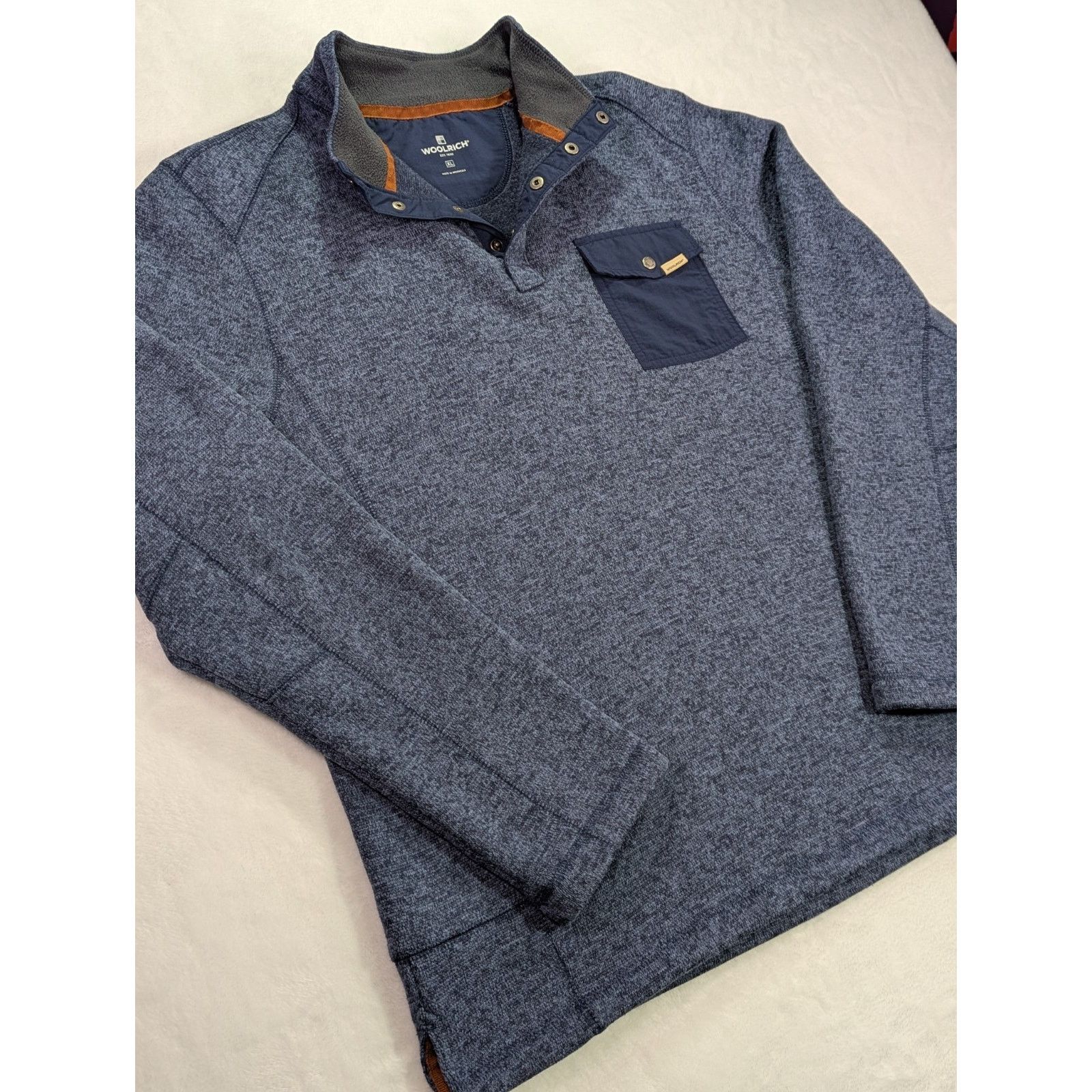 Woolrich Woolen Mills Woolrich Mens XL Blue Fleece 1/4 Snap Knit Pullover Size US XL / EU 56 / 4 - 4 Thumbnail