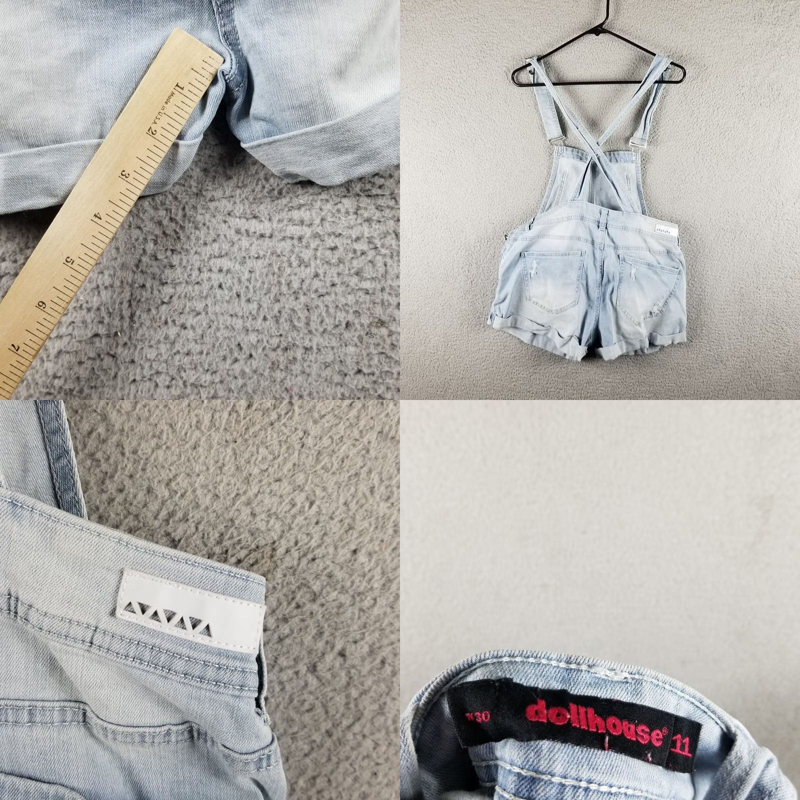 Vintage Dollhouse Shortalls Light Wash Denim Short Overalls Womens 11 Distress Streetwear Denim One-Piece Shorts Sets Juniors Girls Mens Size 32" / US 10 / IT 46 - 8 Thumbnail