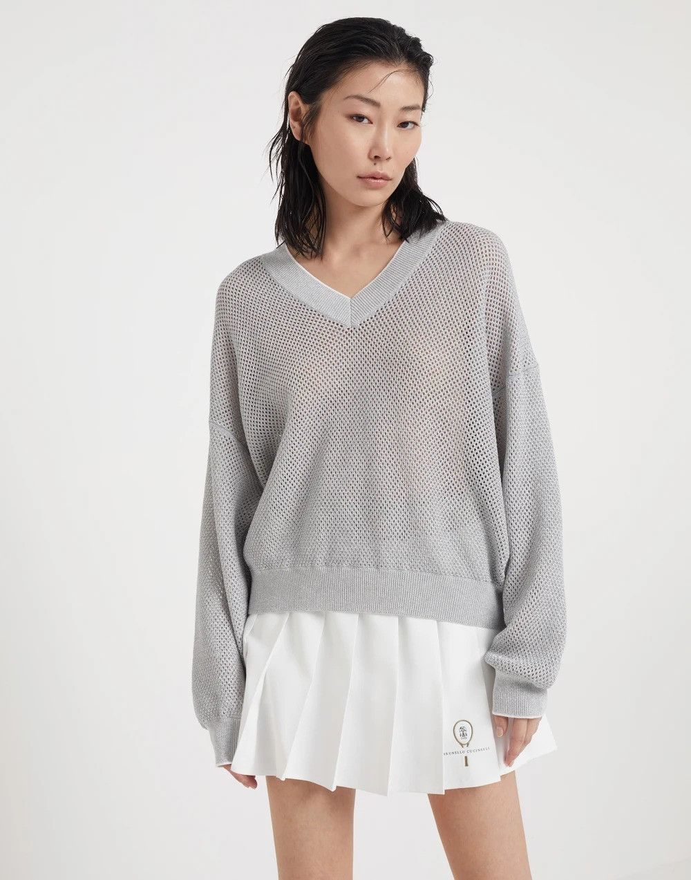 Brunello Cucinelli o1la1rc1a0425 Cardigan in Silver Size XL / US 12-14 / IT 48-50 - 1 Thumbnail
