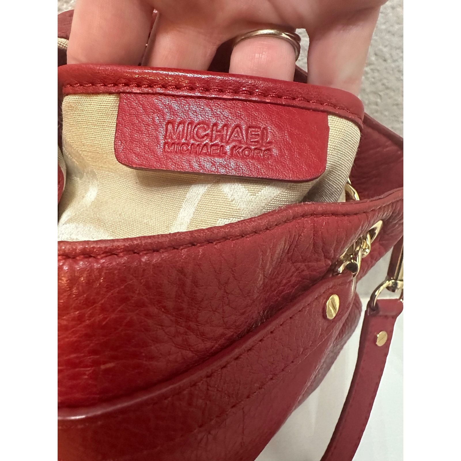 Michael Kors Michael Kors Red Pebbled Leather Convertible Chain Bag Size ONE SIZE - 8 Thumbnail