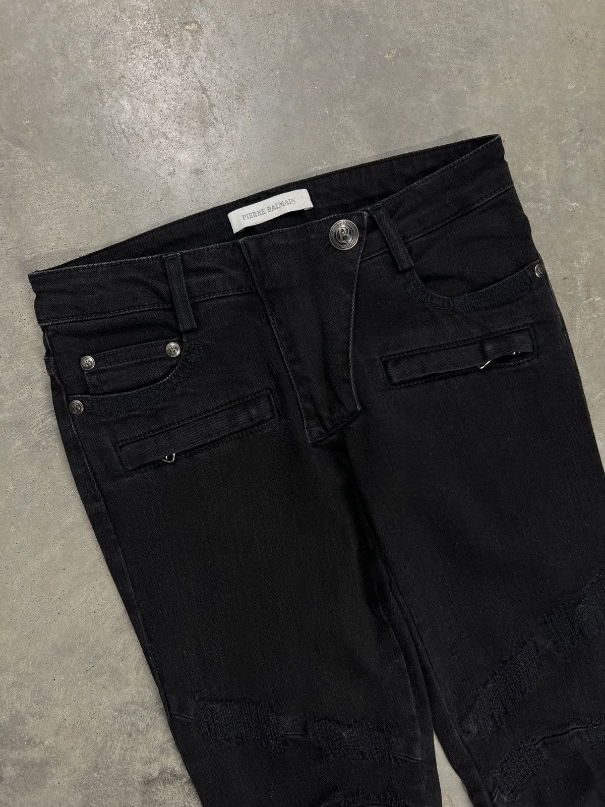 Balmain Women’s Balmain Bike Jeans Black Washed Distressed Pants Size 24" / US 00 / IT 34 - 3 Thumbnail