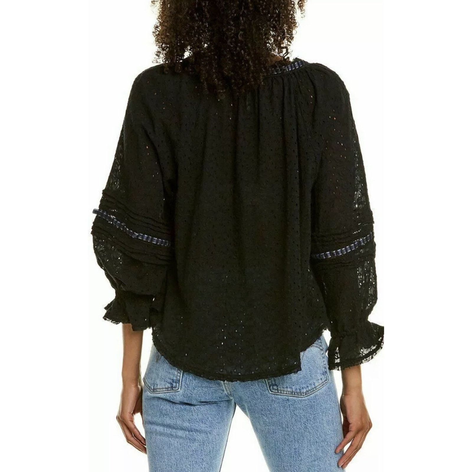 Free People Free People Darcy Eyelet Blouse Black women sizes L A002087 Size L / US 10 / IT 46 - 2 Thumbnail
