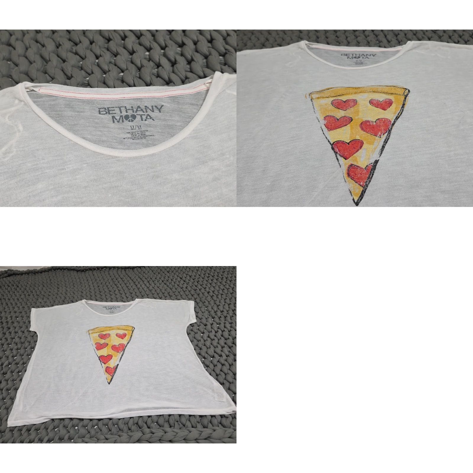 Vintage Bethany Mota LOVE A SLICE OF PIZZA T-Shirt Womens Medium Off-White Lightweight Semi-Sheer Relaxed Shirt Size M / US 6-8 / IT 42-44 - 8 Thumbnail