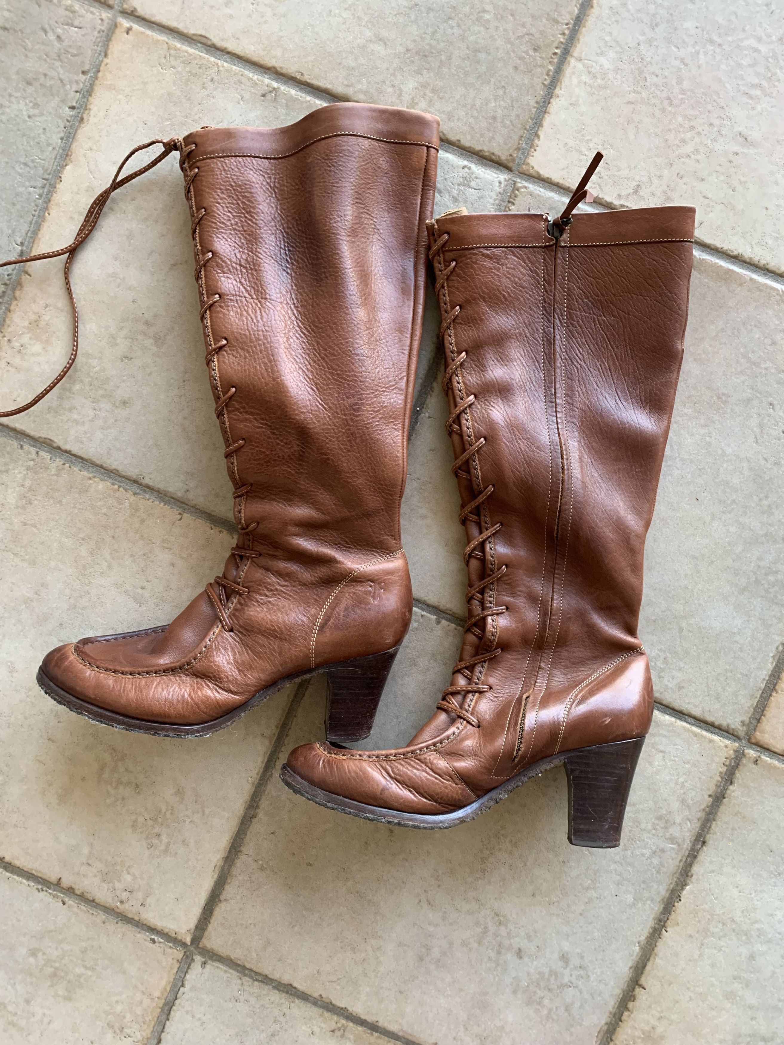 image of Frye Lace Up Boots in Brown, Women's (Size 9.5)