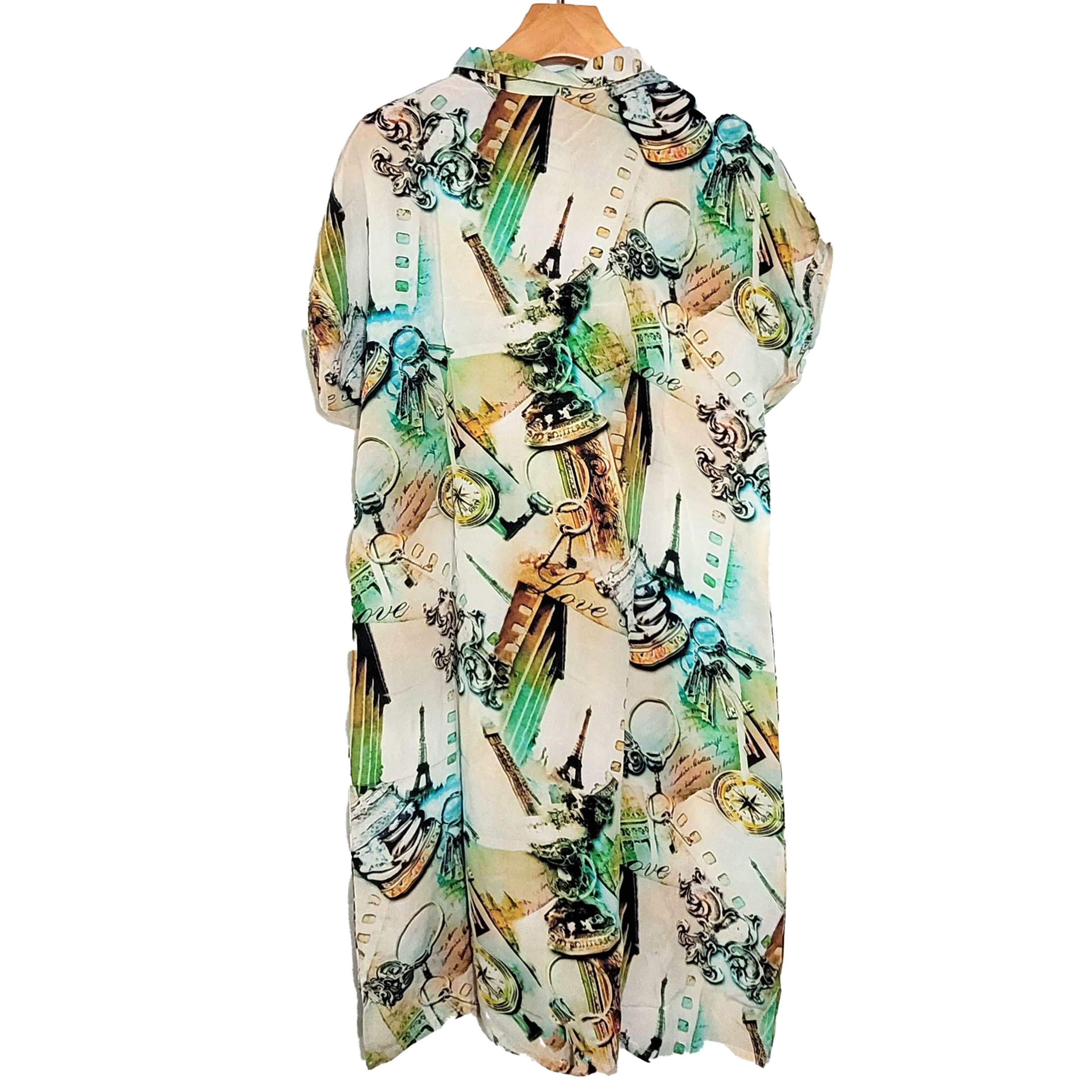 Other Women's 100% Silk Short Sleeve Top Long Shirt SCB814 Size XXL / US 16-18 / IT 52-54 - 2 Thumbnail