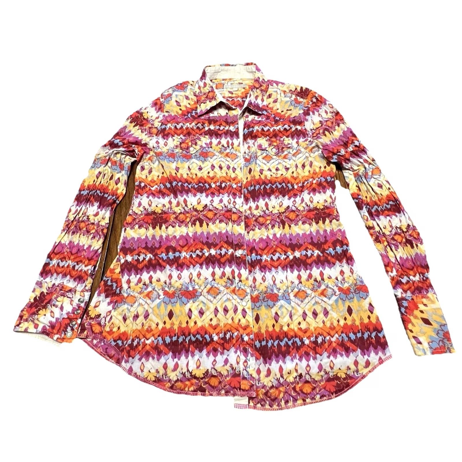 Vintage Tin Haul Western Shirt Women XL Pearl Snap Boho Aztec Print Button Up Top Size XL / US 12-14 / IT 48-50 - 2 Thumbnail