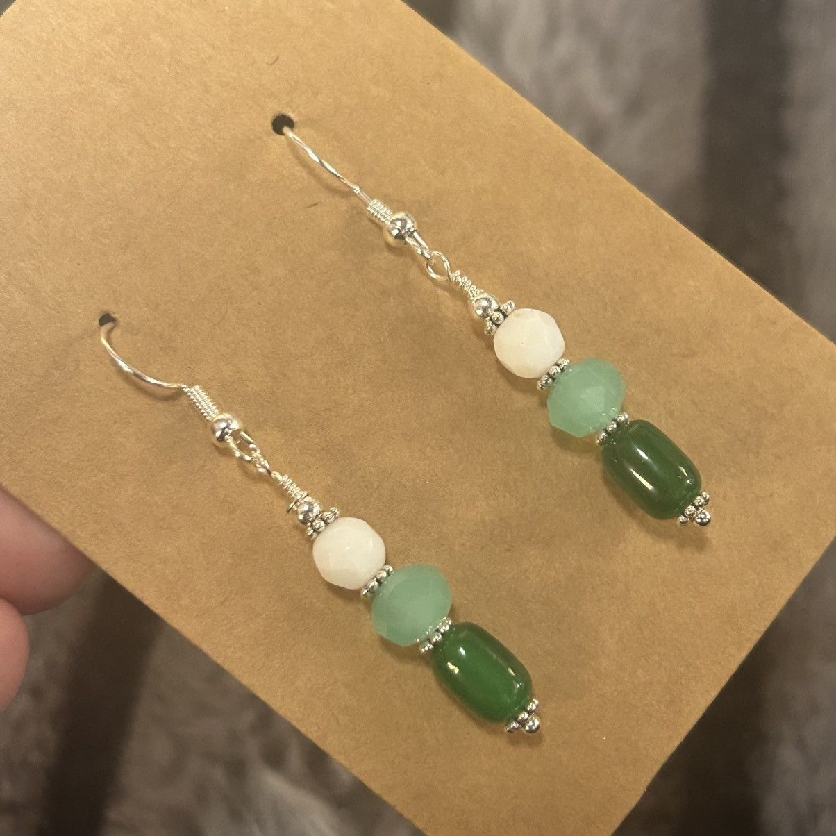 Handmade Handcrafted cat eye glass barrel milk glass crystal earrings Size ONE SIZE - 1 Thumbnail