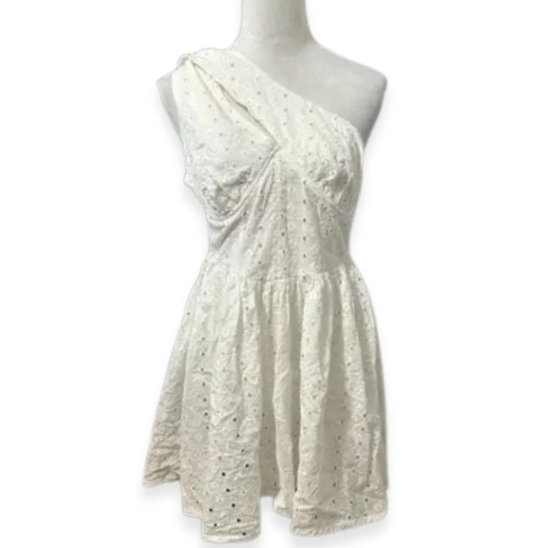 Asos ASOS Mini Dress Asymmetric One Shoulder Lace Ivory W 6 NWT Size M / US 6-8 / IT 42-44 - 2 Thumbnail