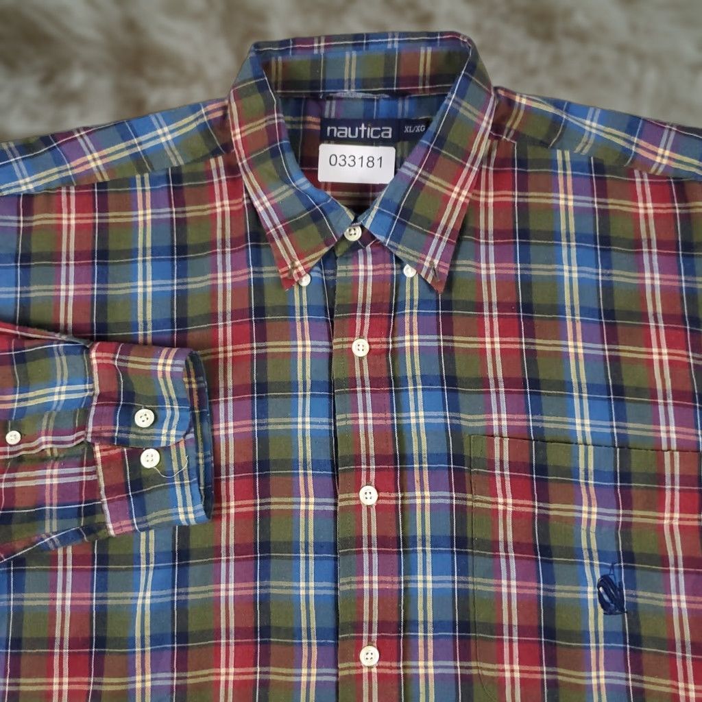 Nautica Nautica Shirt Mens XL Blue Green Red Plaid Button-Up Long Sleeve, Regular, Cotton, Navy/Blue Plaid, Nautica, Men’s Button-Down, Classic American Style Size US XL / EU 56 / 4 - 1 Thumbnail