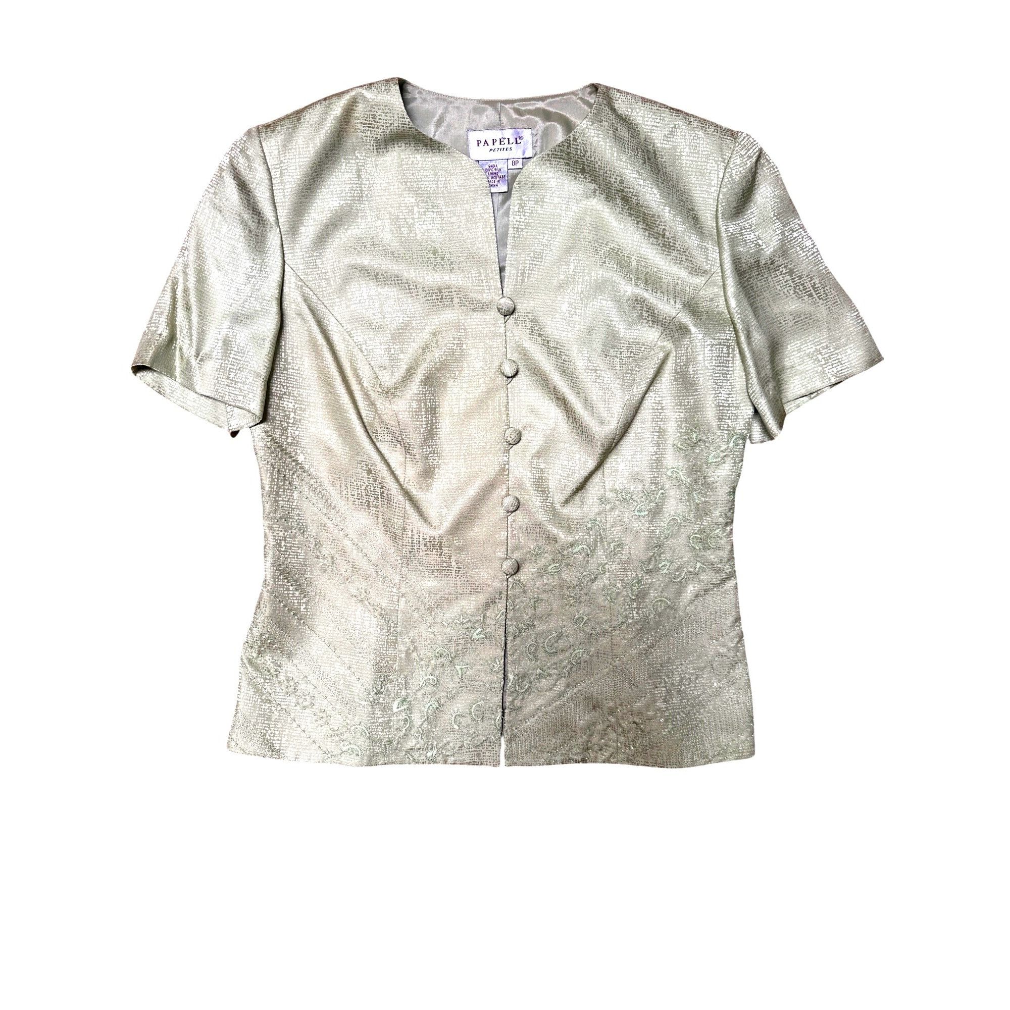 Adrianna Papell Papell Petites Vintage 90s 8P Sage Green Silk Beaded Skirt S Size M / US 6-8 / IT 42-44 - 10 Thumbnail