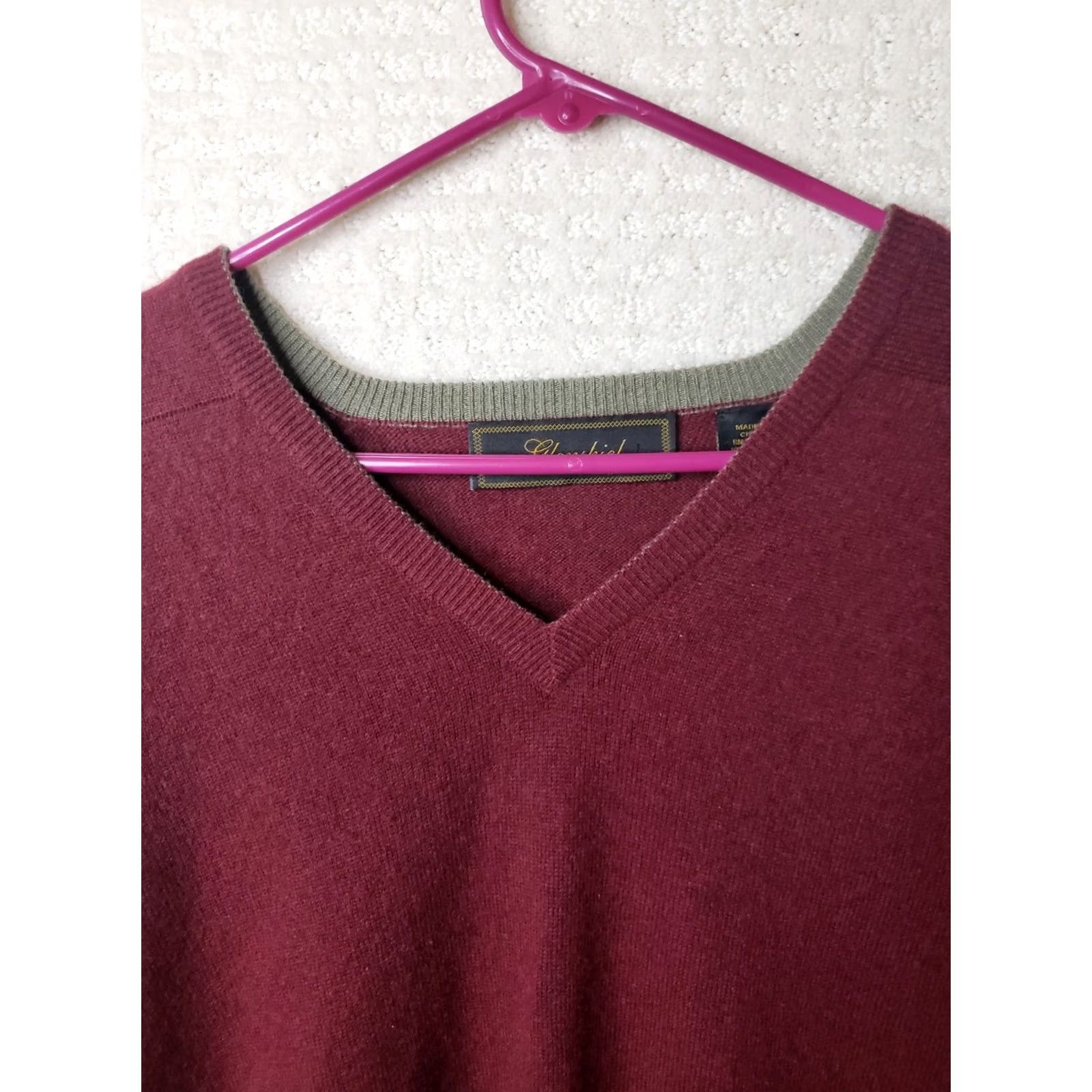 Vintage Glenshiel Sweater Men's L Maroon 100% Cashmere V Neck Pullover Knit Regular Size US L / EU 52-54 / 3 - 4 Thumbnail