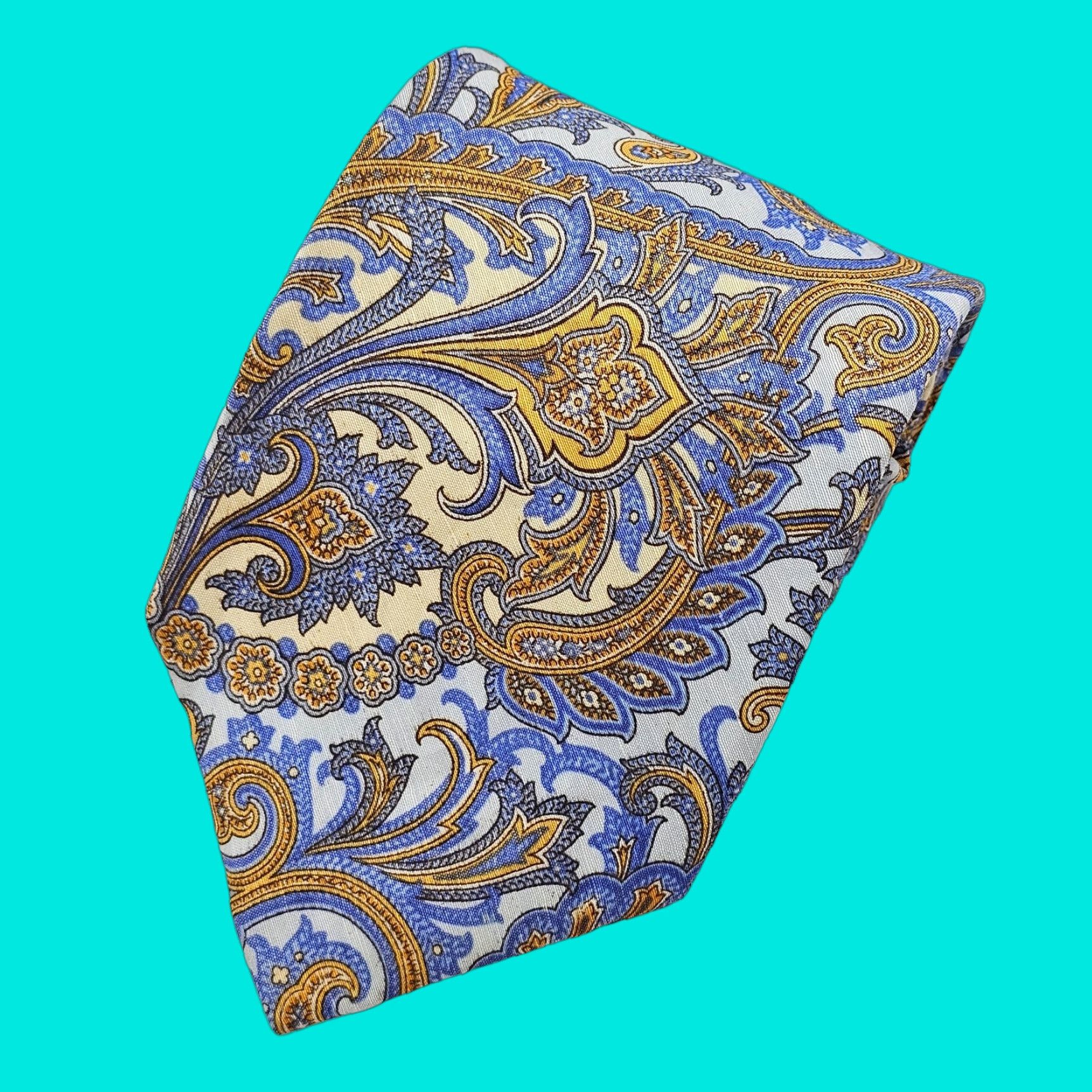 Vintage VINTAGE Paul Fredrick Necktie Men’s Silk Blue Gold Floral Paisley Design Preppy USA Size ONE SIZE - 1 Thumbnail