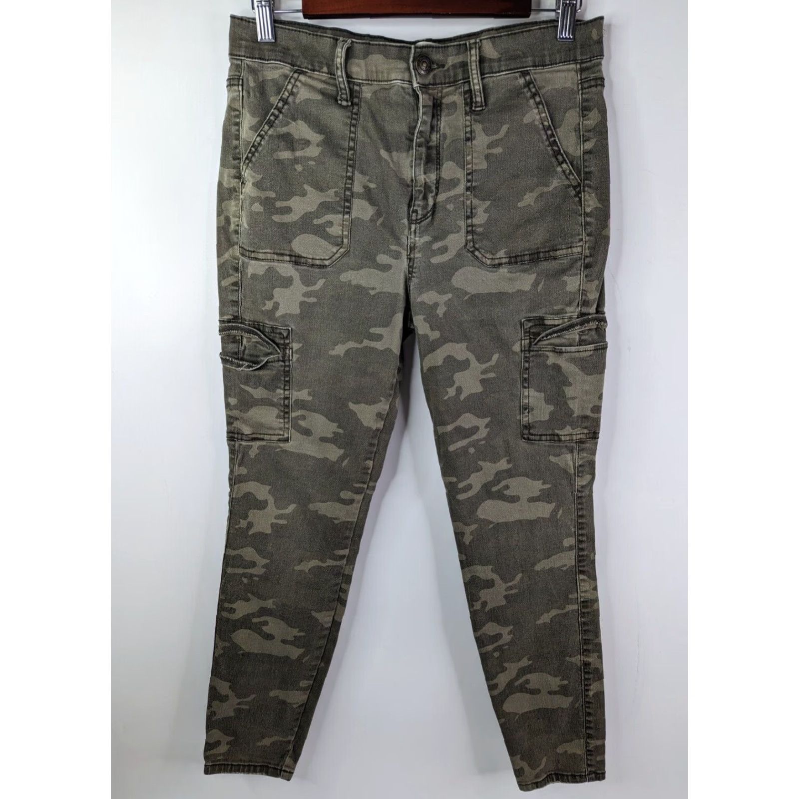 Vintage Mudd Jeans JEGGING High Rise Cargo Pocket Camouflage Green Size 13 Women's Regular Denim Cotton Blend Broad Belt Loops Size 34" / US 12 / IT 48 - 2 Thumbnail