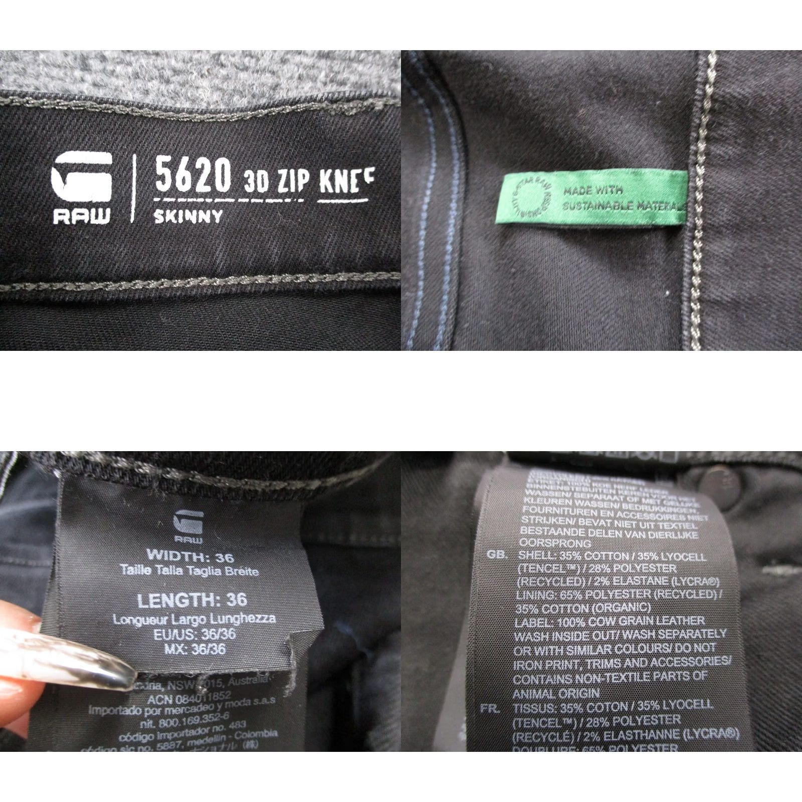 G-Star G Star Raw Jeans Men 36 X 36 Black Denim Waist Fit Skinny Grunge X 5620 Size US 35 - 8 Thumbnail