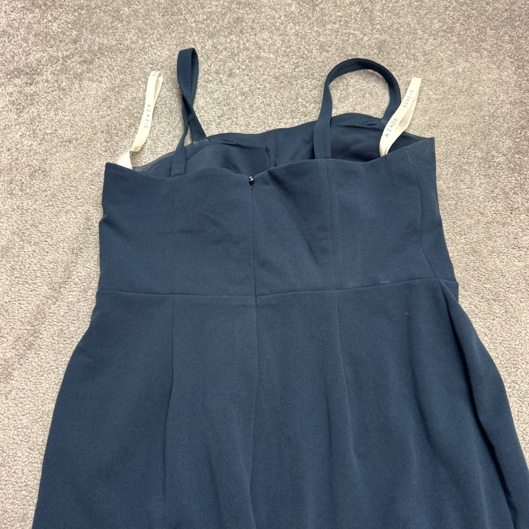 Vintage Azazie Navy Blue Maxi Dress Formal A14 Womens Square Neck Sleeveless High Slit 14 Party Wedding Dress Size XL / US 12-14 / IT 48-50 - 3 Thumbnail