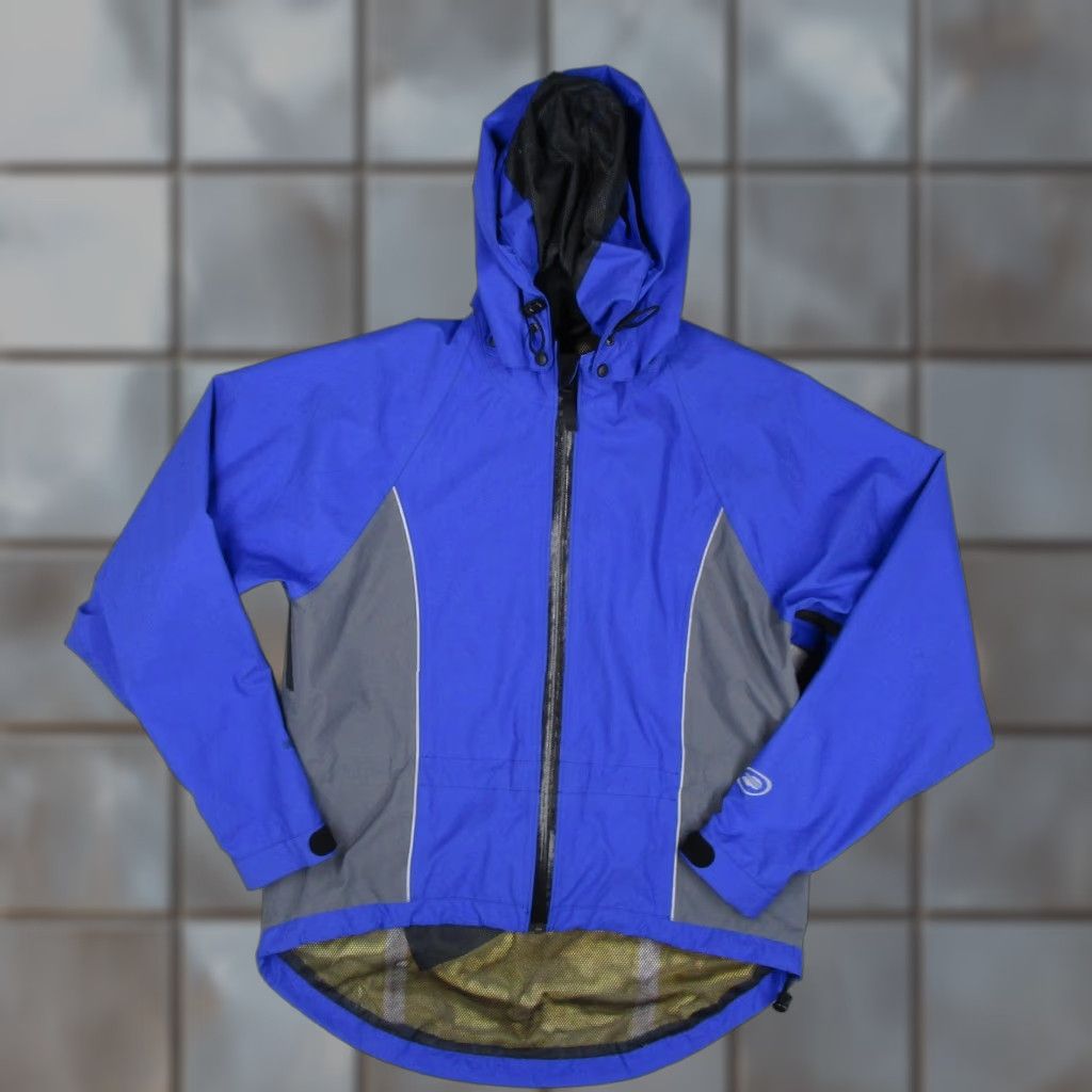 Performance Jacket Mens Large Blue Waterproof Hooded Cycling Rain Windbreaker