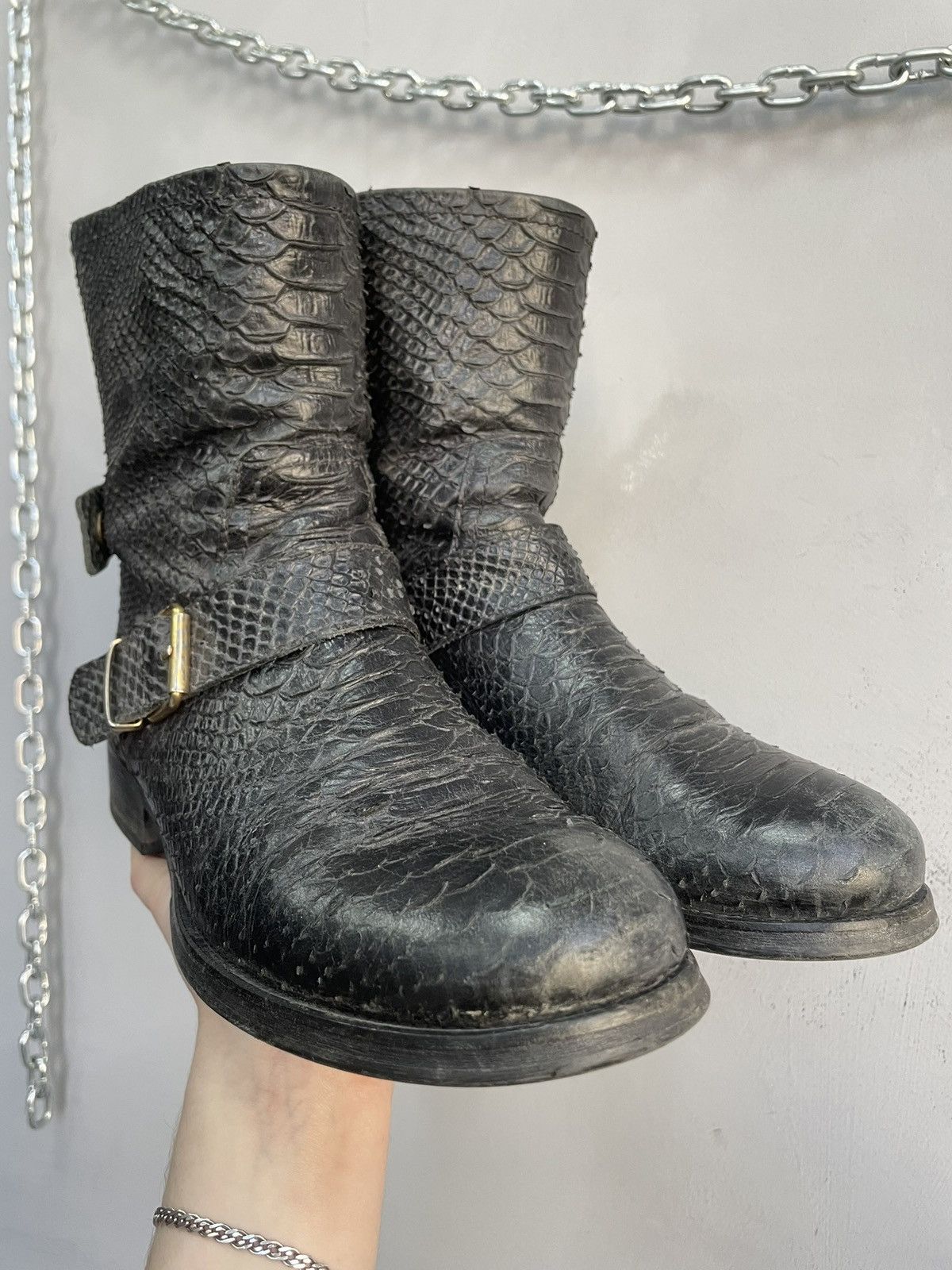 Hedi Slimane Python snake leather gothic boots hype front studded 90s Size US 7.5 / EU 40-41 - 10 Thumbnail