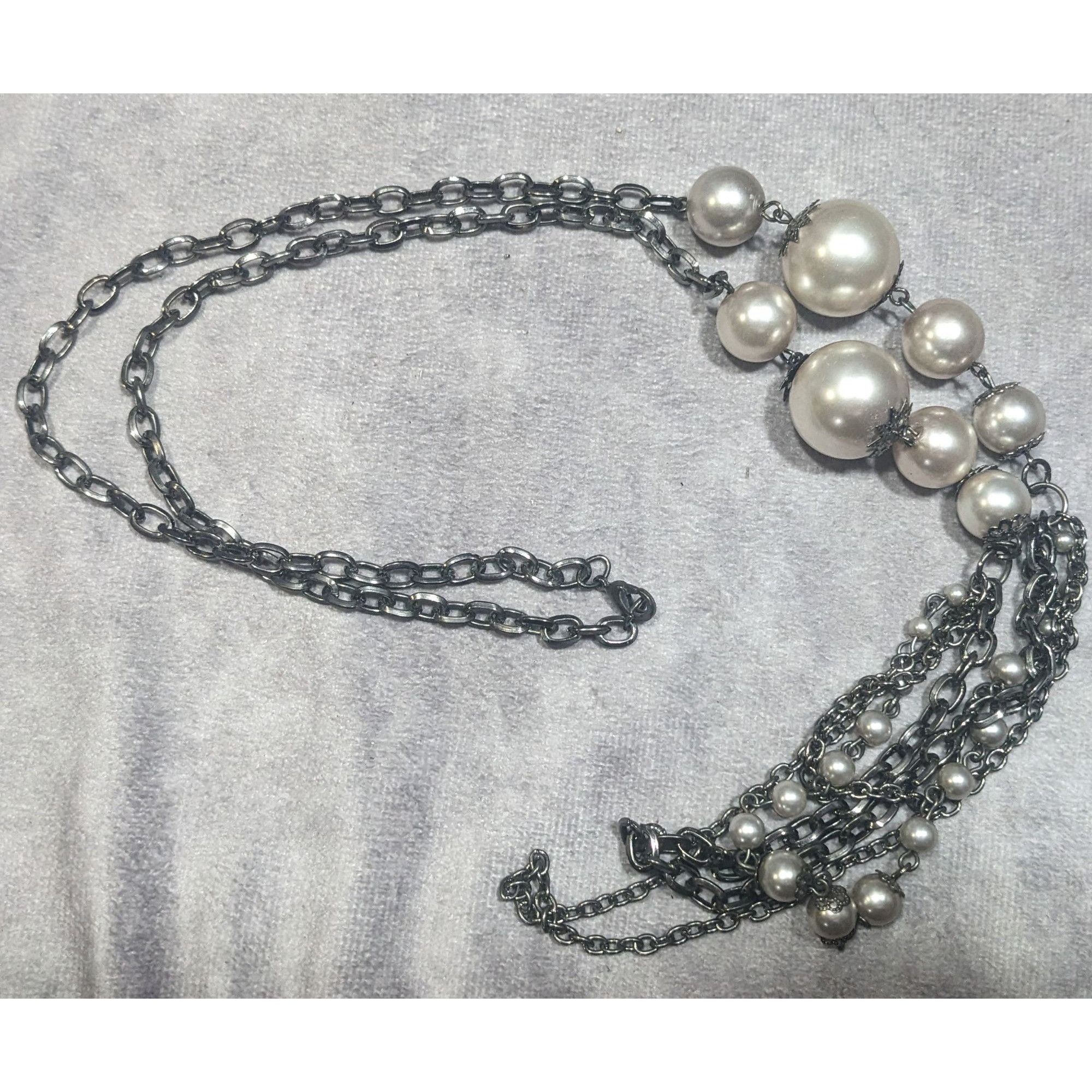 Other Glam Goth Faux Pearl Gunmetal Tone Statement Necklace Size ONE SIZE - 4 Thumbnail