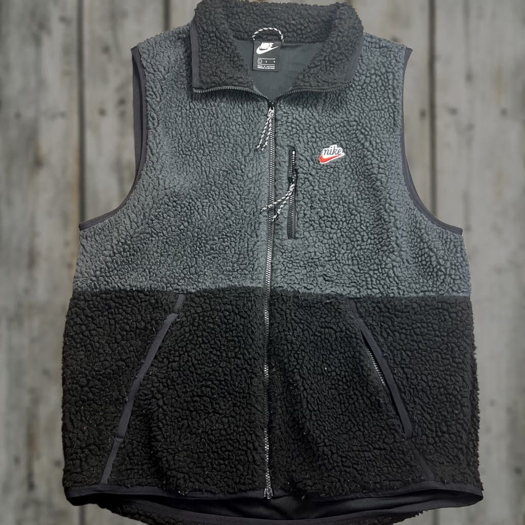 Nike Sherpa Fleece Vest Men Large Black/Grey Drill Gilet Y2K Shirt, Men's