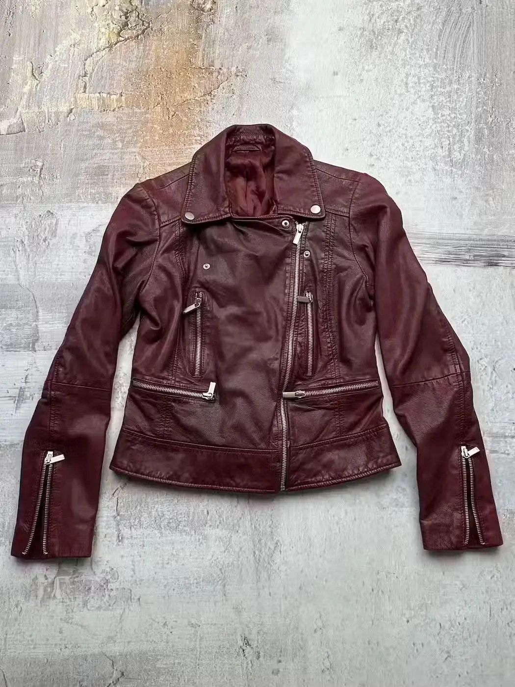 image of Avant Garde x Vintage Zipped Leather Jacket in Red, Women's (Size XS)