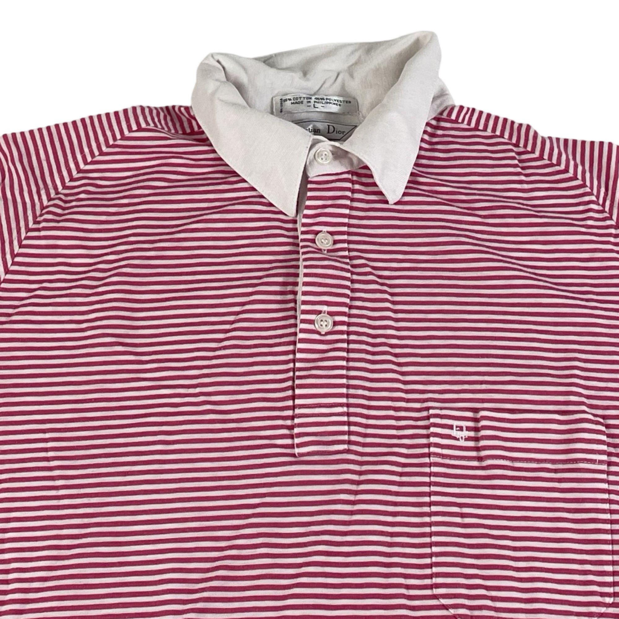 Christian Dior Monsieur Vintage Christian Dior Pink & White Striped Polo Mens Large Size US L / EU 52-54 / 3 - 3 Thumbnail