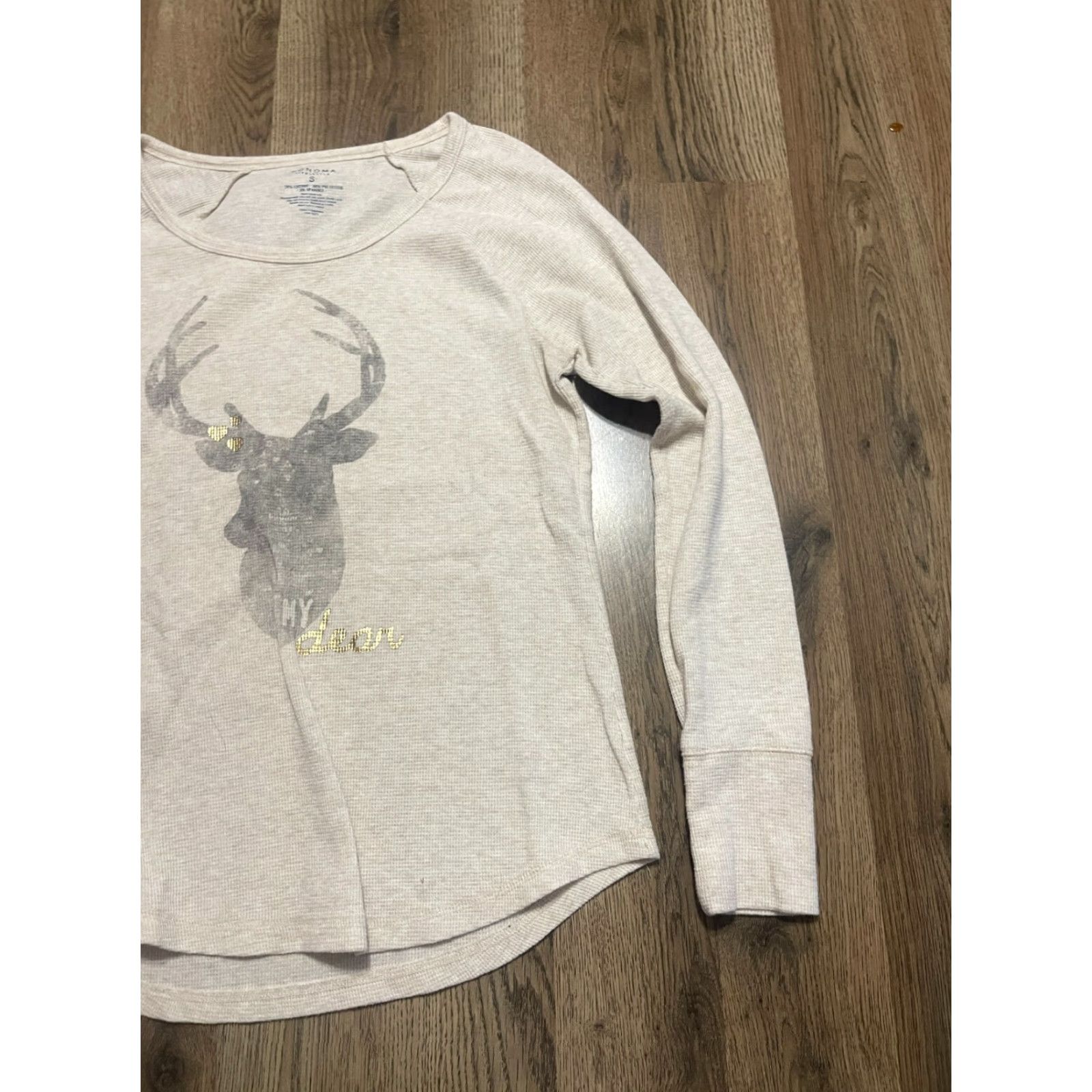 Vintage Sonoma Shirt Womens Small Cream Gray Deer Long Sleeve Shirt Ladies Regular Long Sleeve T-Shirt Casual Fall Spring Summer Basic Modern Vintage: No? Size S / US 4 / IT 40 - 2 Thumbnail