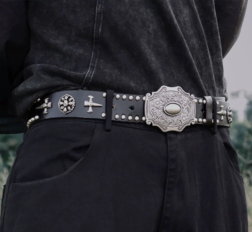 Japanese Brand × Vintage Avant garde punk rock rivet studded buckle leather belt Size ONE SIZE - 2 Thumbnail