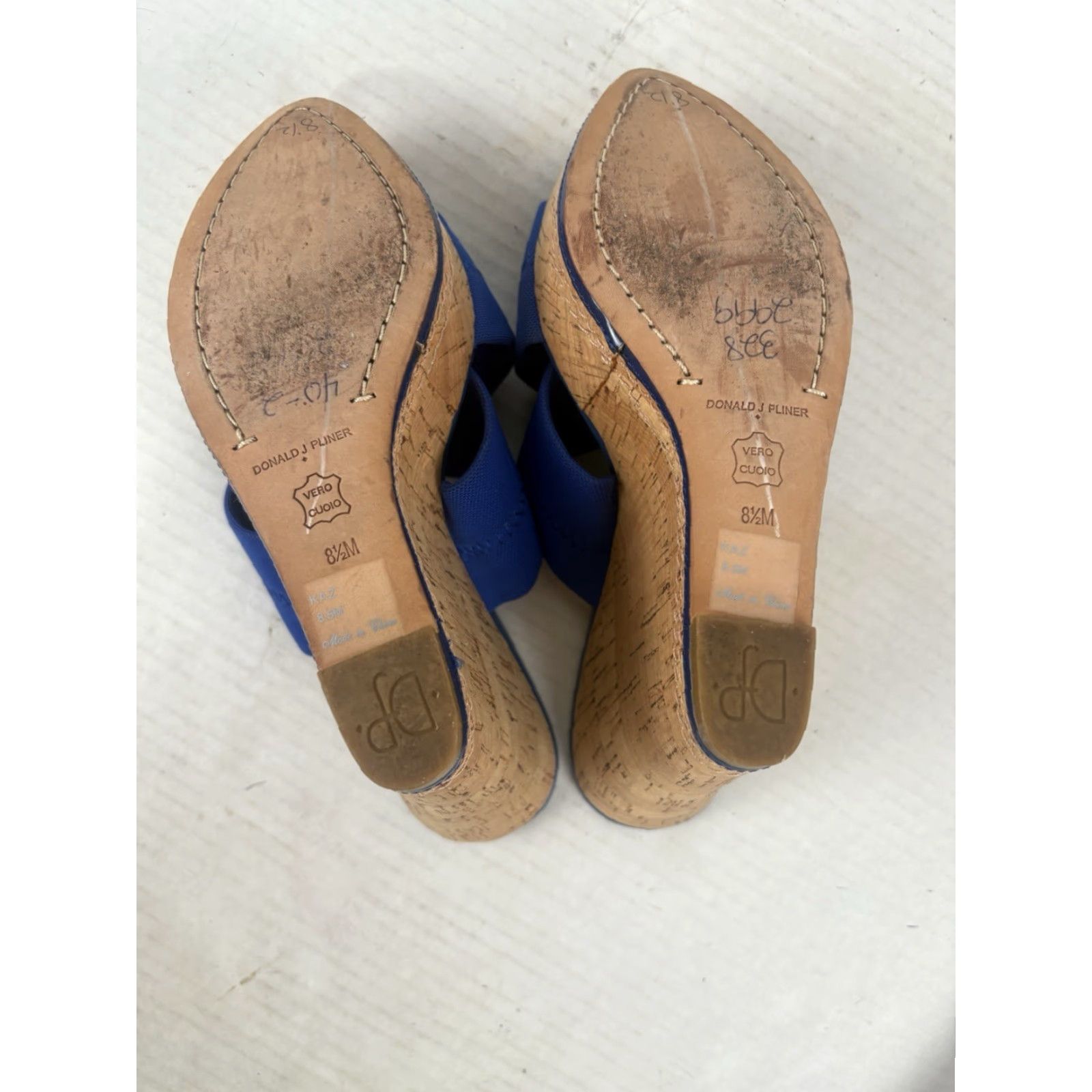 Donald Pliner VINTAGE Donald J Pliner Women's Wedge Slides Leather Outsole Blue Casual Summer 90s Size 8.5M Size US 8.5 / IT 38.5 - 6 Thumbnail