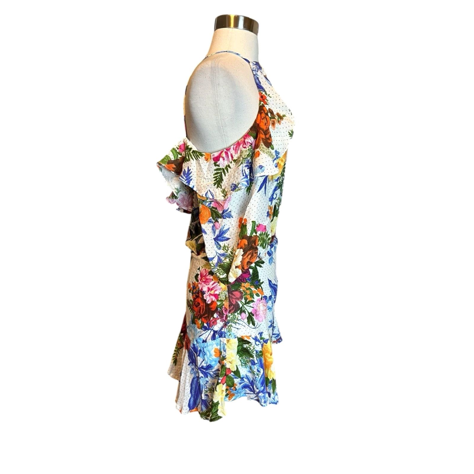 FARM Between Flowers Dress Small White Colorful Floral Mini