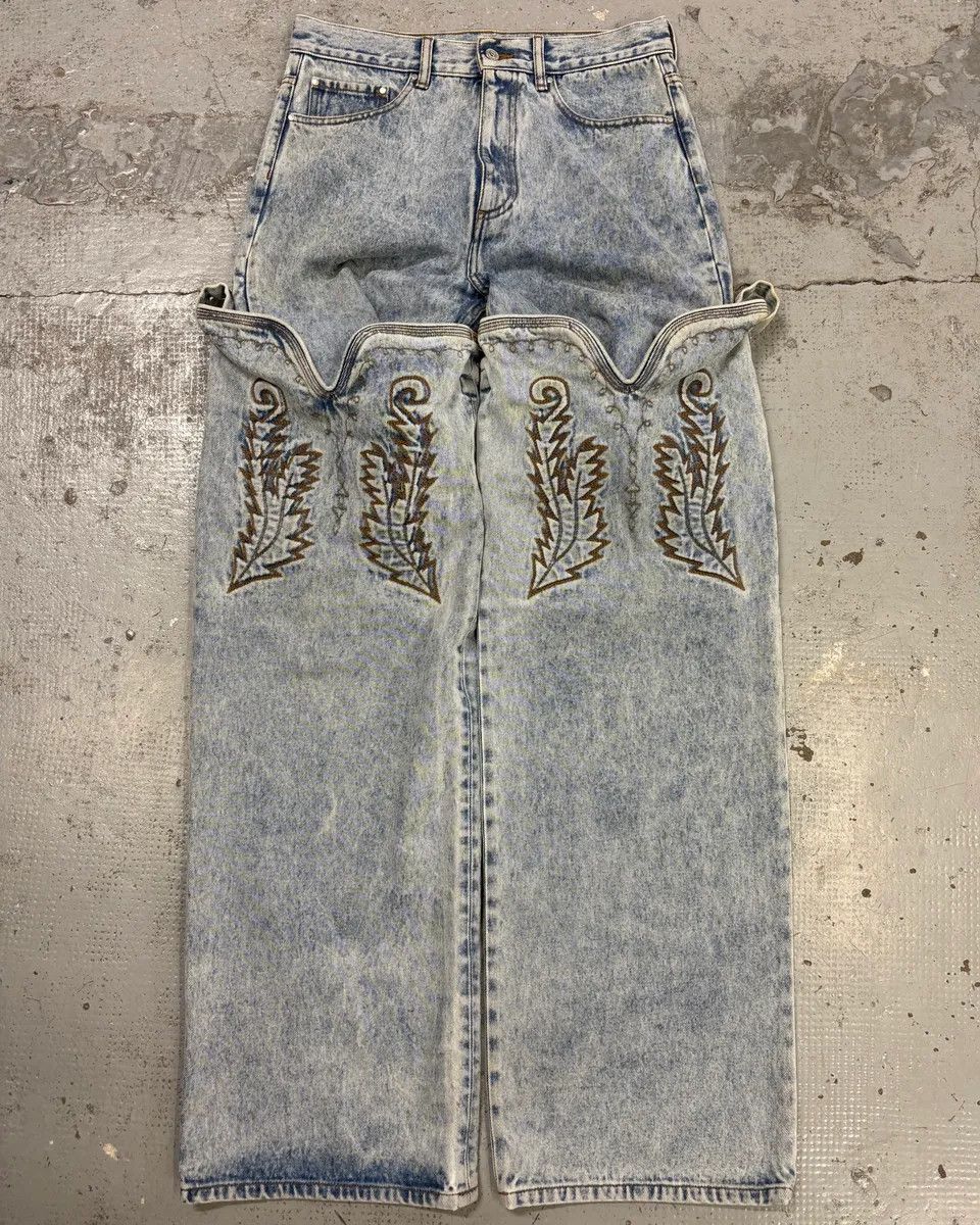 Y/Project Y/Project Light Blue Denim Embroidered Cowboy Jeans Size US 32 / EU 48 - 1 Thumbnail