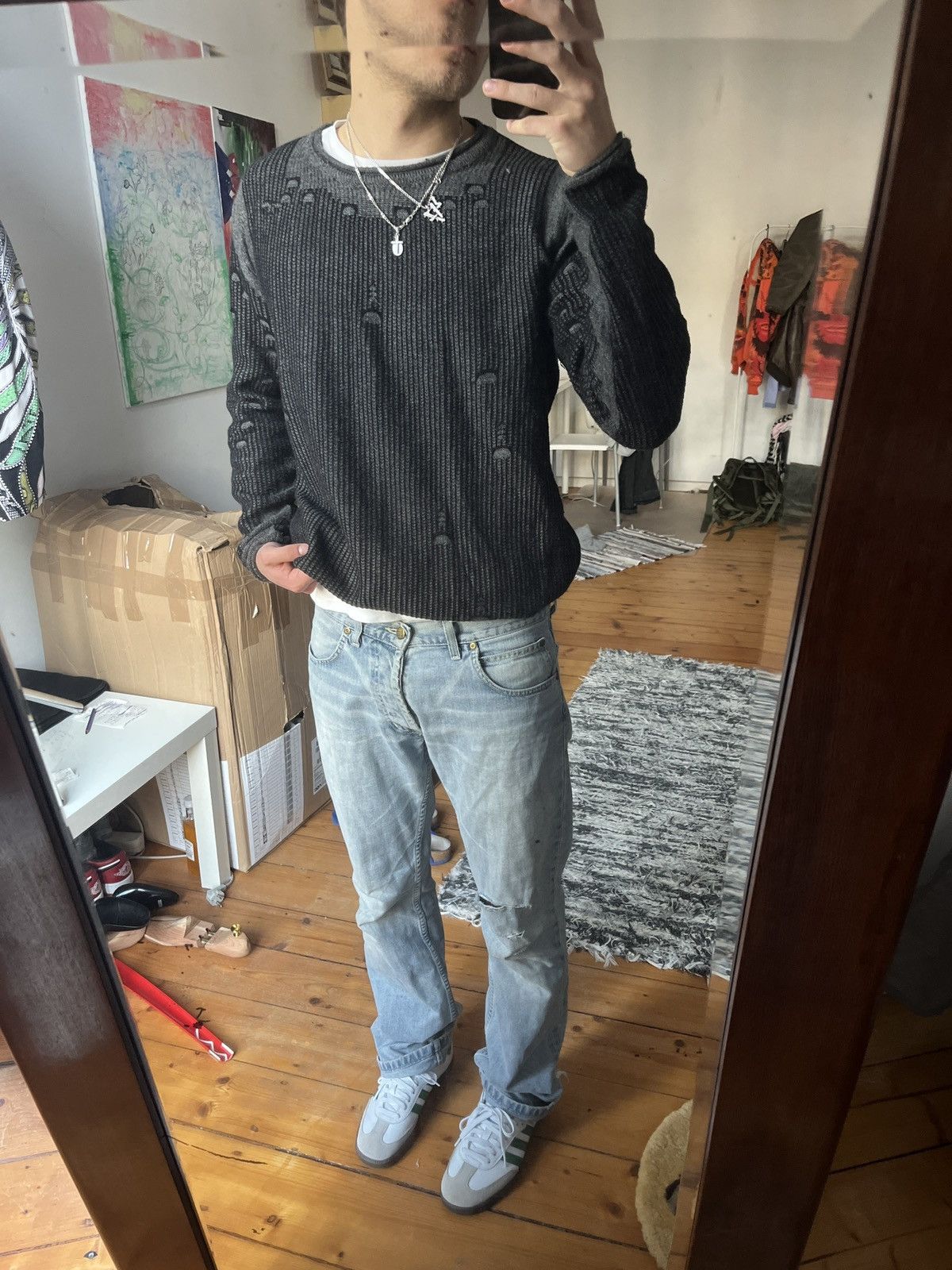Japanese Brand × Vintage Vintage Sweater Black washed double layer Size US M / EU 48-50 / 2 - 1 Thumbnail