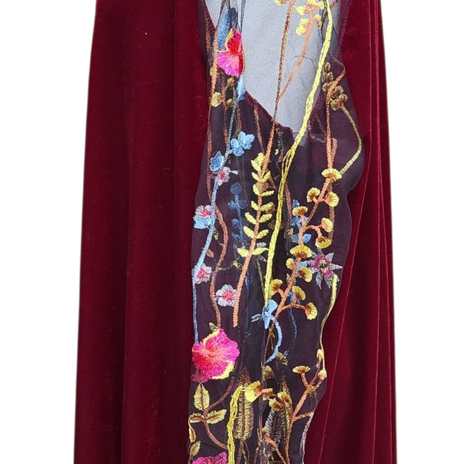 Shein Shein 1X Burgundy Velvet Floral Mesh Sleeve Dress Size XL / US 12-14 / IT 48-50 - 4 Thumbnail