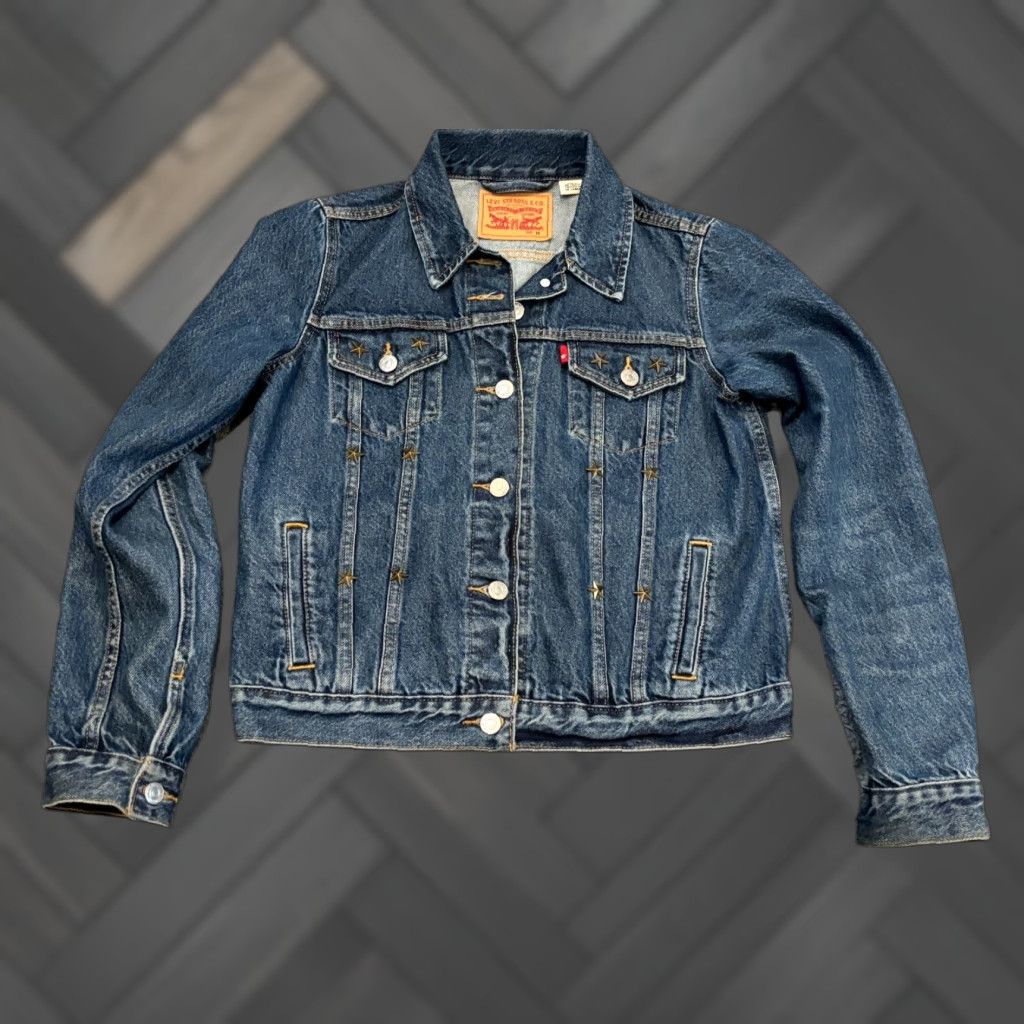 Levi's VINTAGE Levi's Original Trucker Jacket Women Medium Denim Blue Stars (Bronze) Size 32" / US 10 / IT 46 - 1 Thumbnail