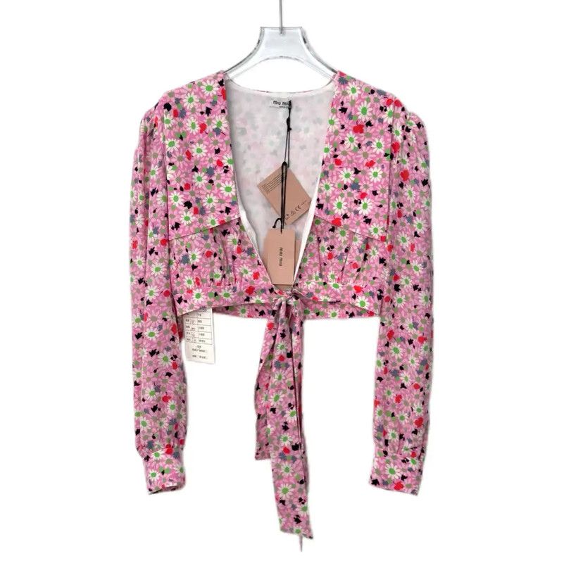 Miu Miu Miu Miu Pink Cotton Blend Crop Top 0089 Size S / US 4 / IT 40 - 1 Thumbnail