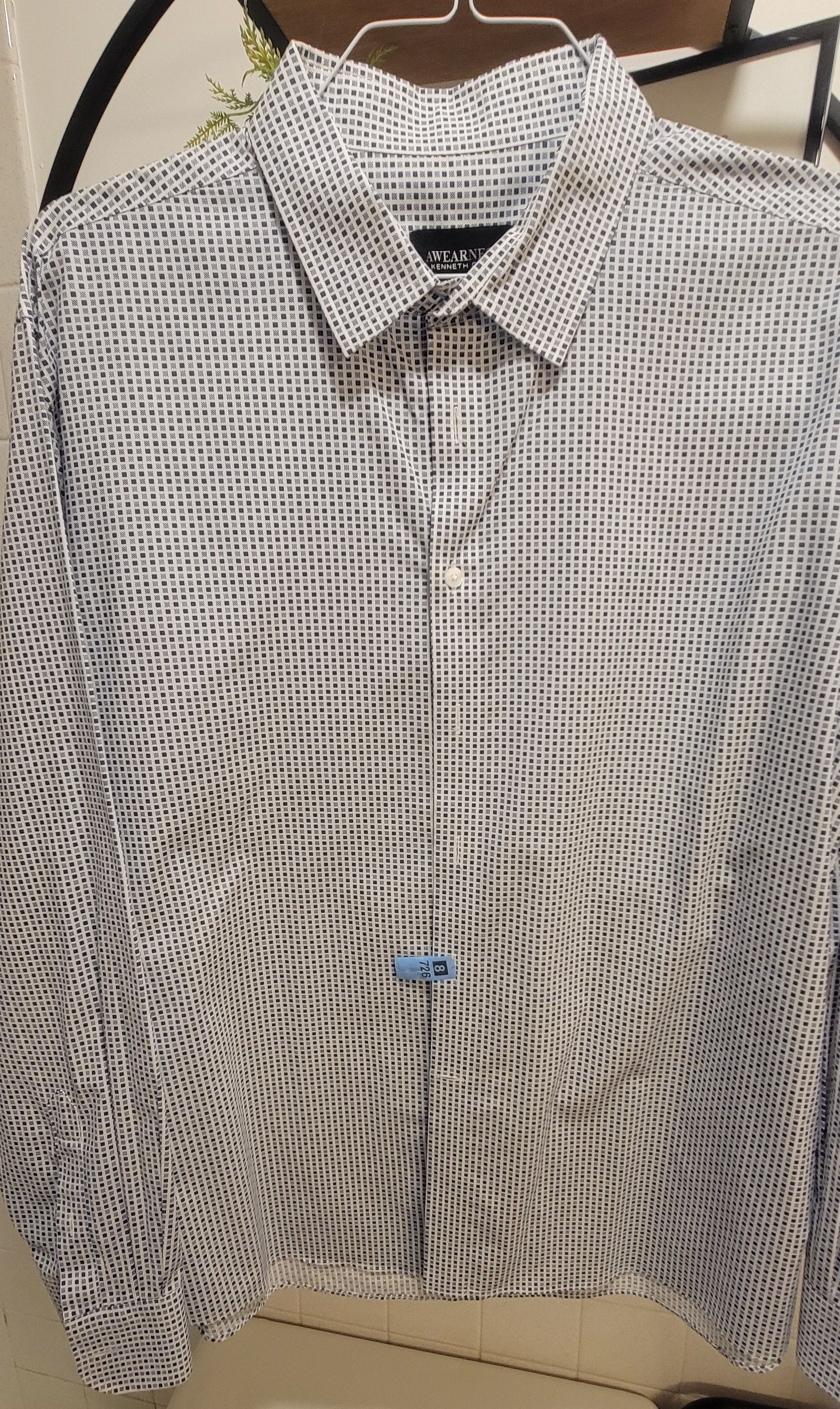 Kenneth Cole Awearness Kenneth Cole White & Grey Micro-Square Dress Shirt Size US XXL / EU 58 / 5 - 1 Preview