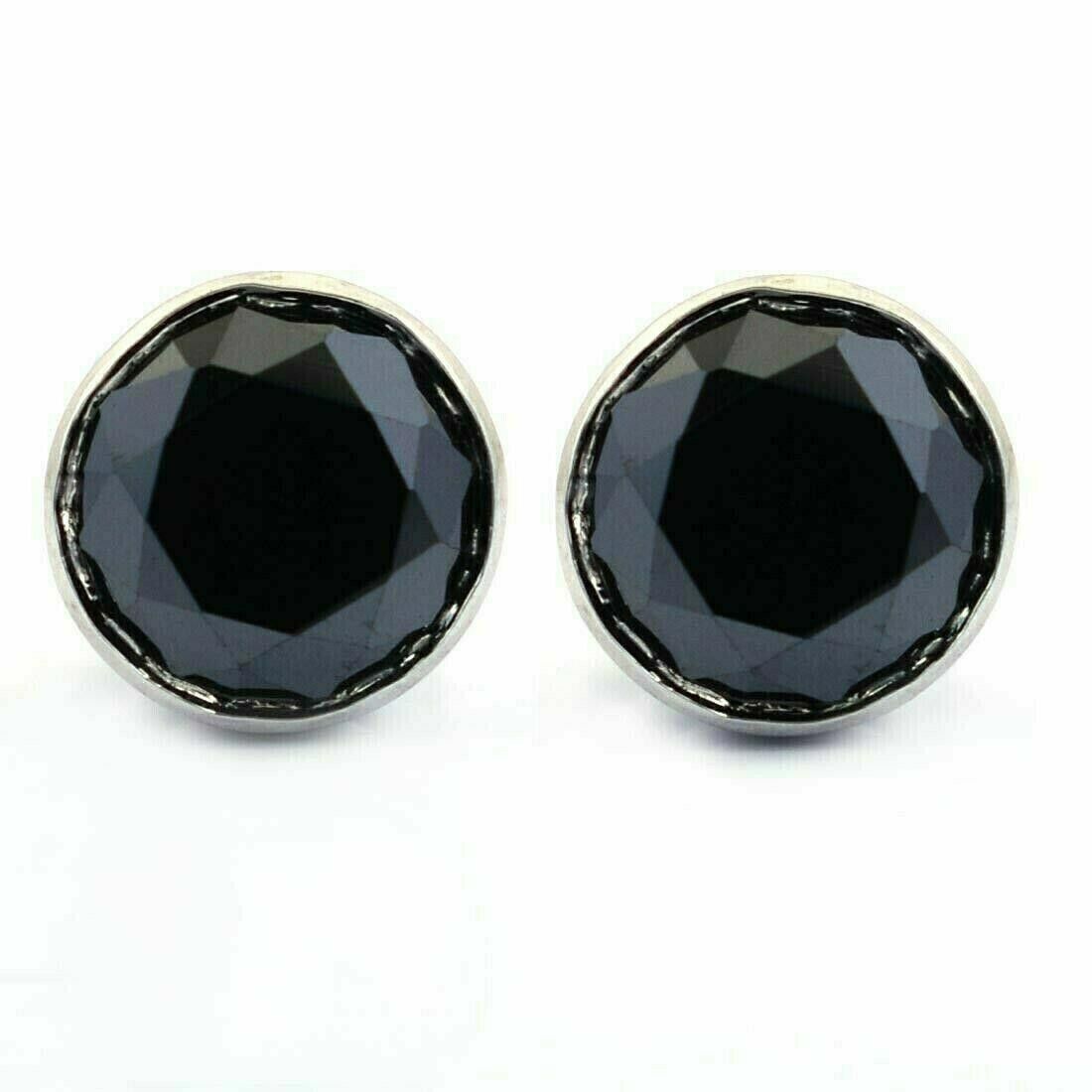 Black Diamond Bezel Set Sterling Solitaire Studs 3.10 Cts