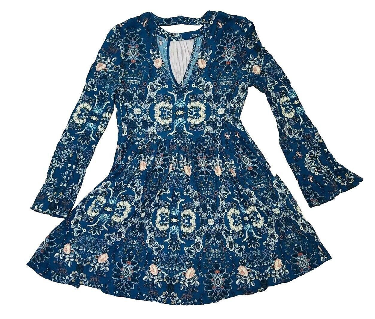 Designer Altar'd State Dress Small Blue High Neck Bell Sleeves Boho Size S / US 4 / IT 40 - 3 Thumbnail