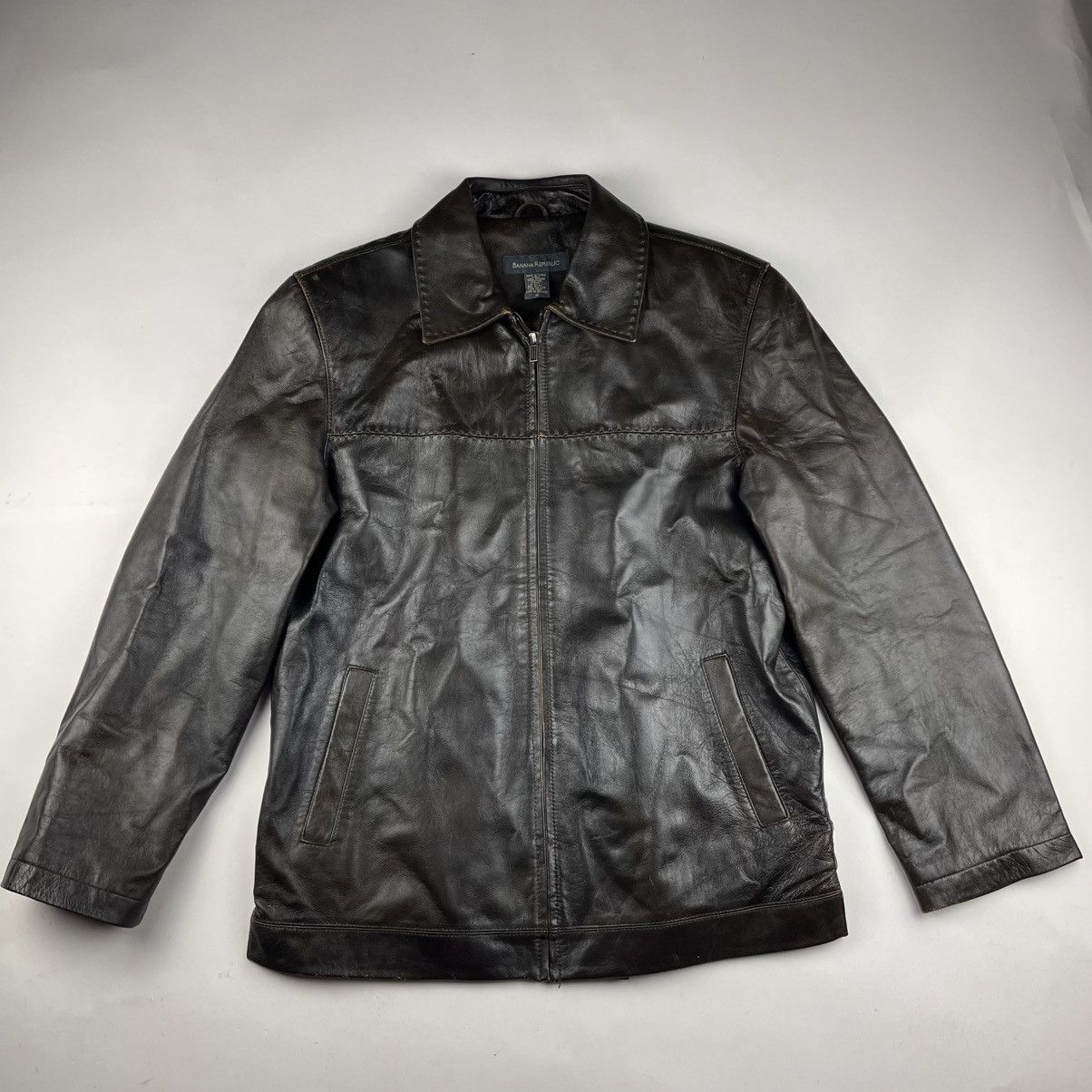 VTG 90's BANANA REPUBLIC MENS TAN SOFT LEATHER JACKET SIZE M