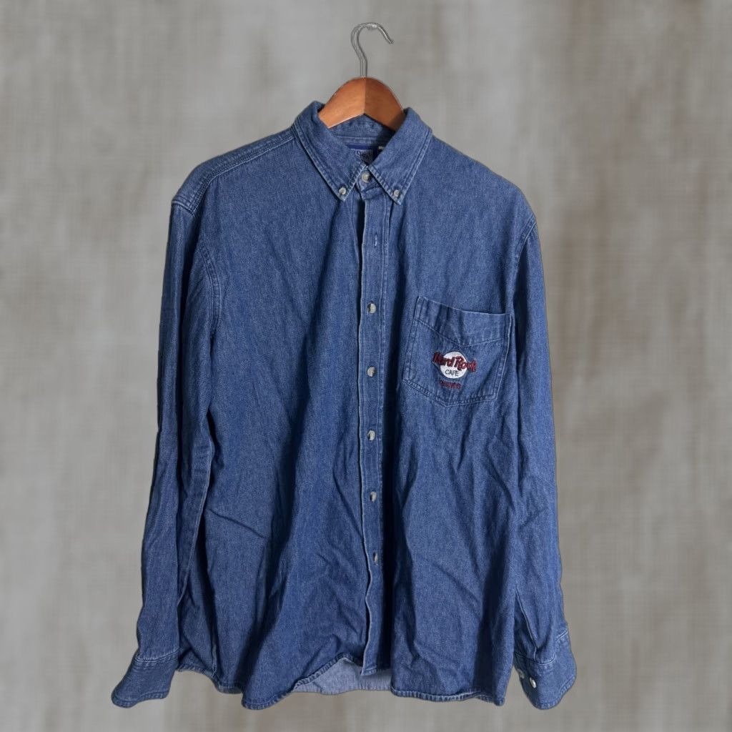 Hard Rock Cafe VINTAGE Hard Rock Denim Button-Down Shirt Long Sleeve M Blue Men Shirt Size US M / EU 48-50 / 2 - 1 Thumbnail