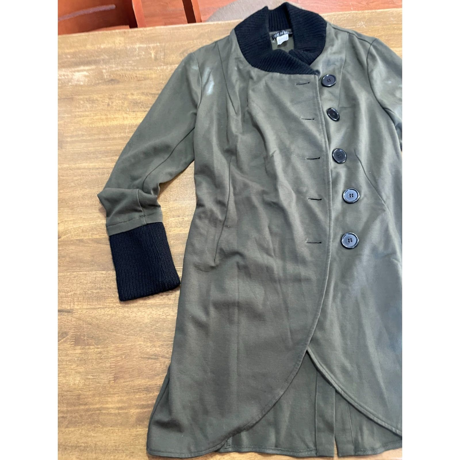Venus Venus Jacket Women's Size 8 Black Green Button Up Long Coat Long Sleeve Casual Size M / US 6-8 / IT 42-44 - 3 Thumbnail
