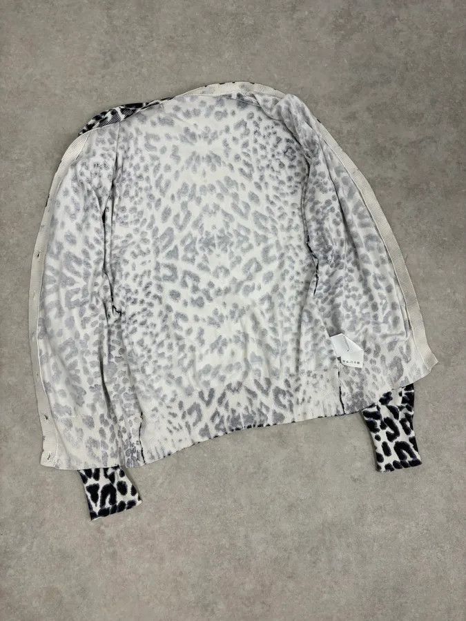 Roberto Cavalli 2000s Roberto Cavalli White & Navy Silk Leopard Cardigan Size S / US 4 / IT 40 - 7 Thumbnail
