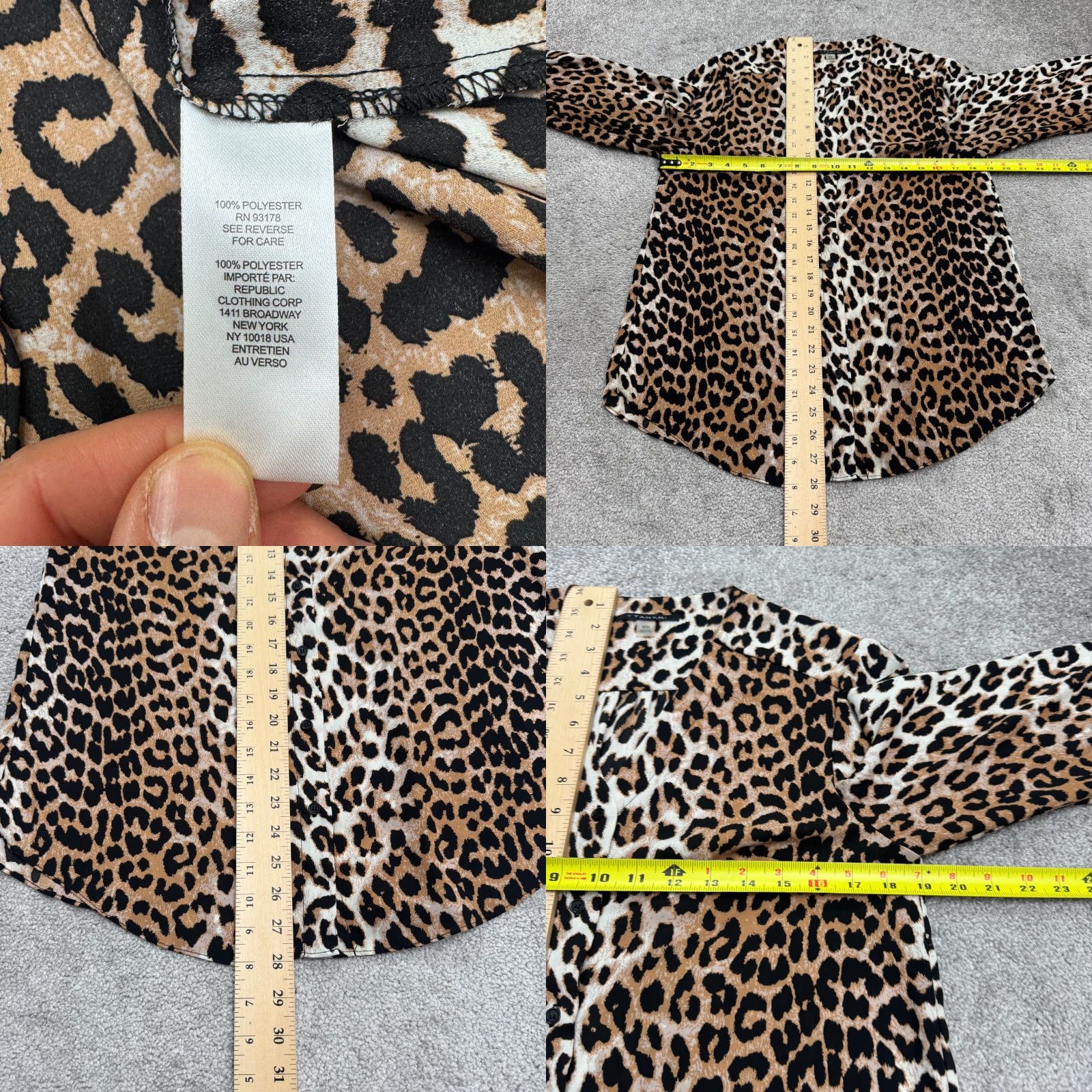 Vintage Tahari Leopard Button Down Blouse Women Medium Brown Collarless Long Sleeve NWOT Size M / US 6-8 / IT 42-44 - 8 Thumbnail