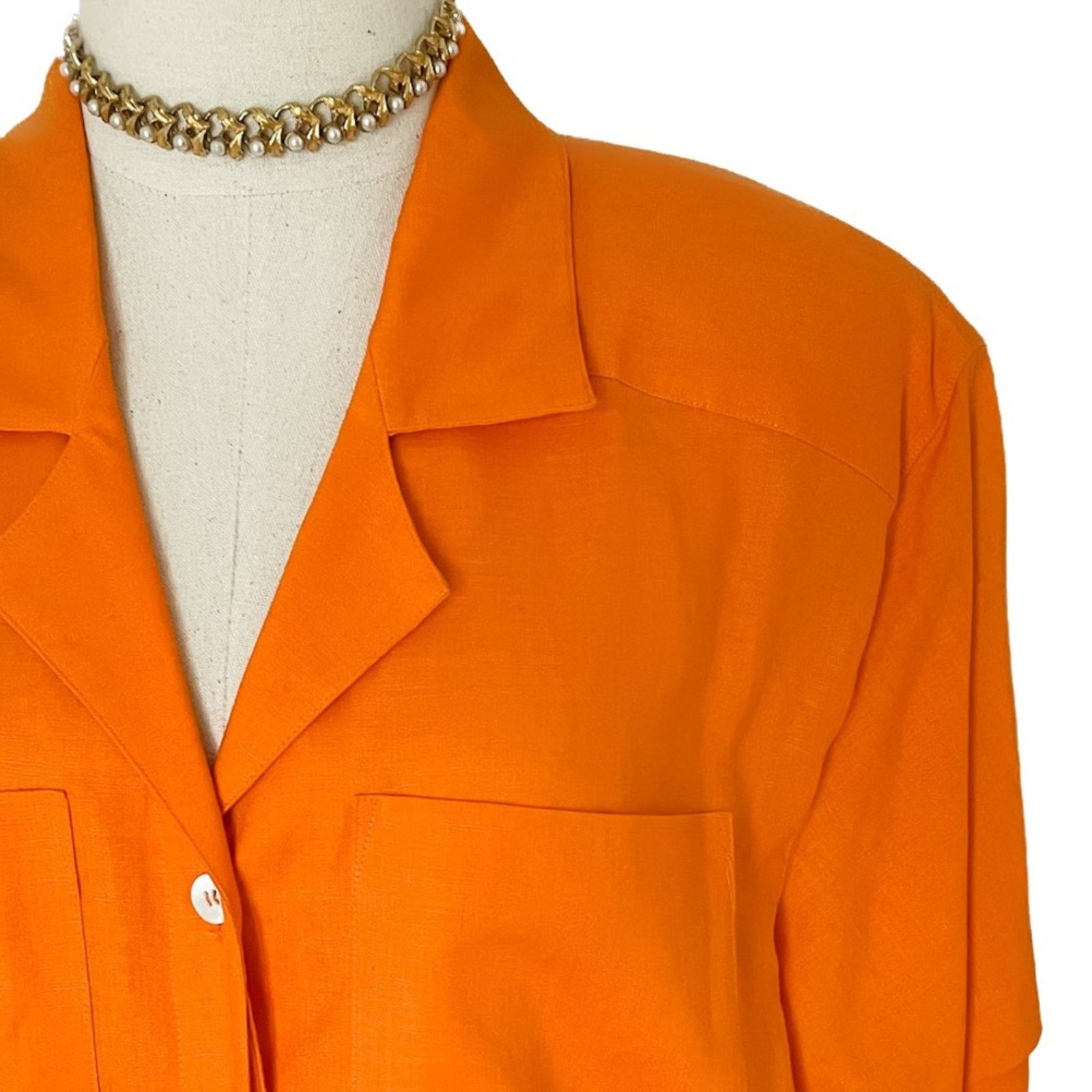 Vintage Vintage 90s 100% linen orange button-down blouse size 14 Size XL / US 12-14 / IT 48-50 - 8 Thumbnail